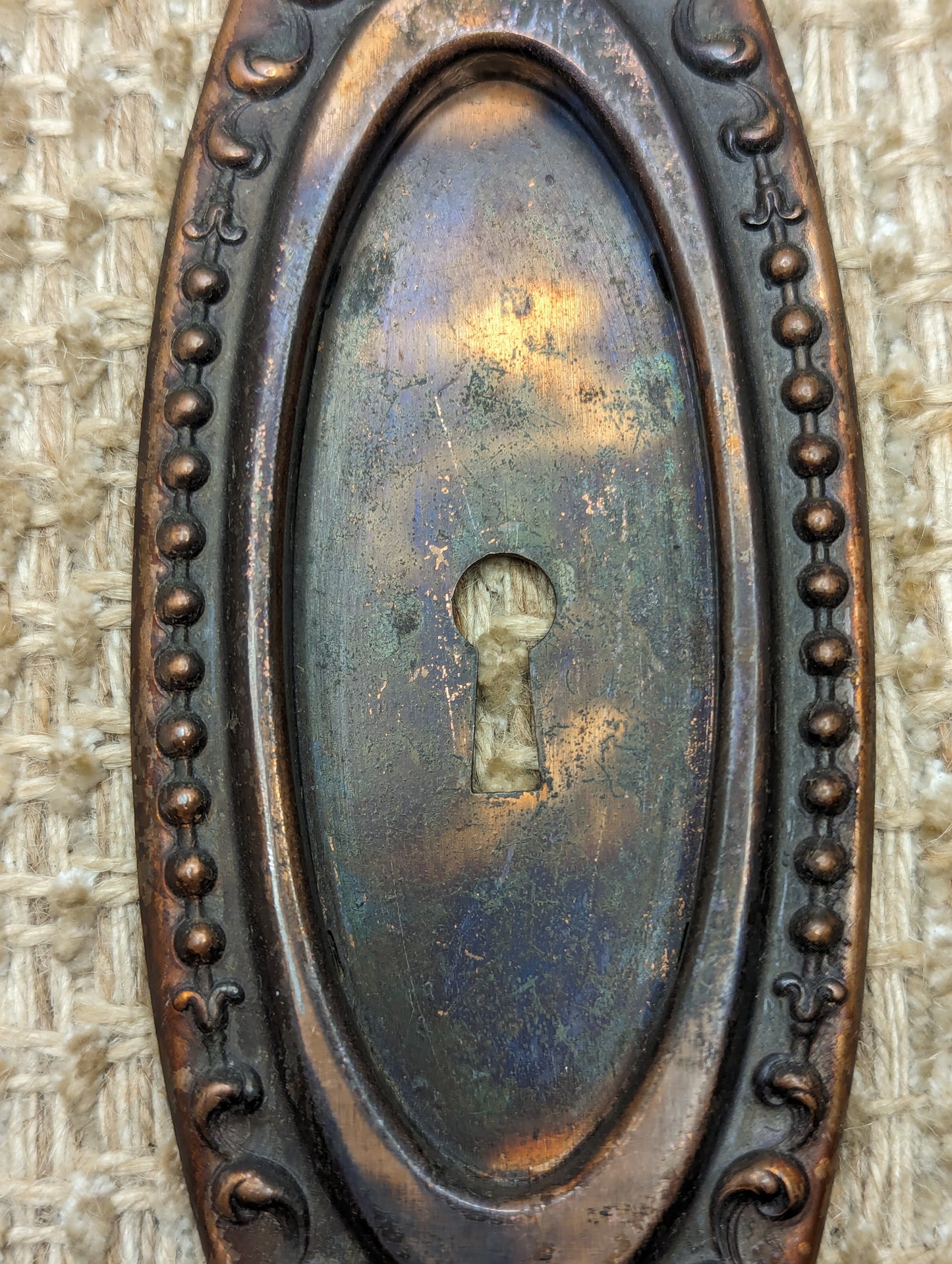 Single Antique Stamped Steel Pocket Door Hardware Pull