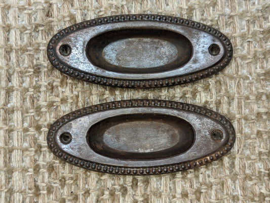 Pair Of Antique Decorative Stamped Steel Recessed Window Sash Lift Pull Hardware