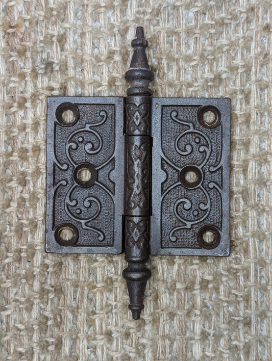 3 1/2" x 3" Antique Decorative Cast Iron Steeple Tip Hinge