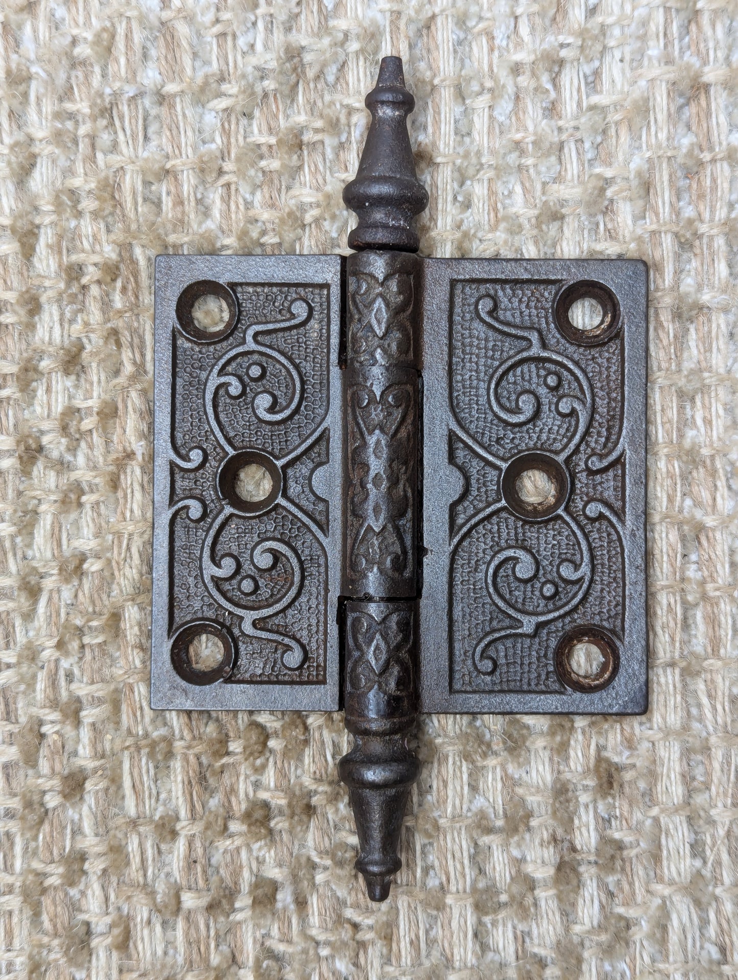 3 1/2" x 3" Antique Decorative Cast Iron Steeple Tip Hinge