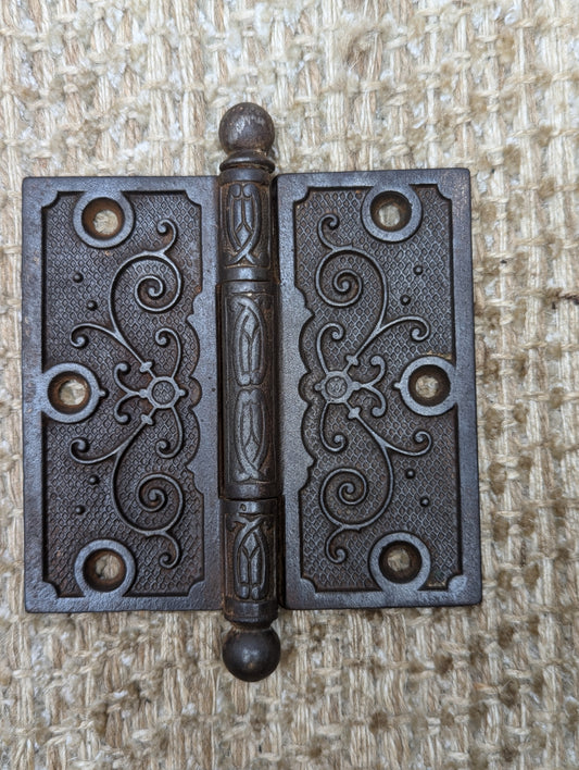 4" x 4" Antique Decorative Cast Iron Ball Tip Hinge