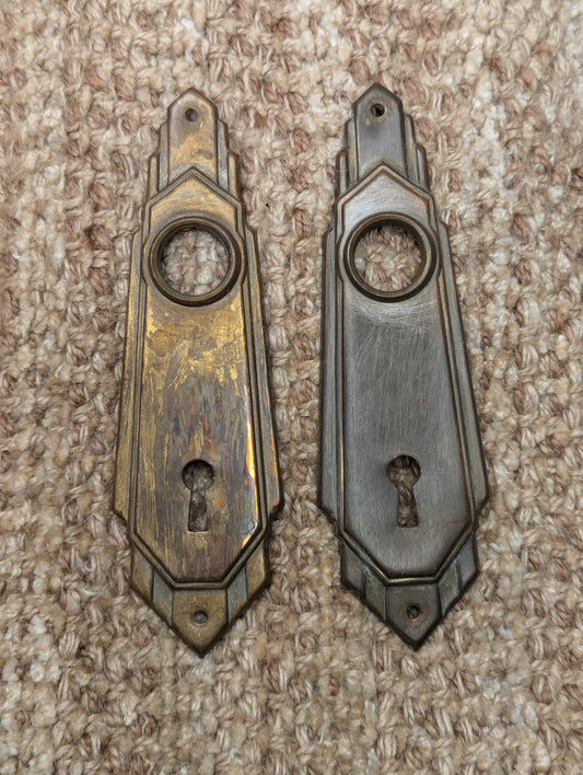 1 3/4" x 5 7/8" Pair Of Antique Stamped Brass Door Knob Plates