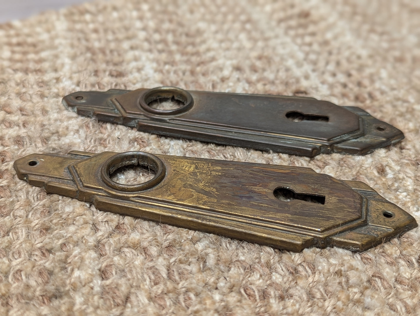 1 3/4" x 5 7/8" Pair Of Antique Stamped Brass Door Knob Plates