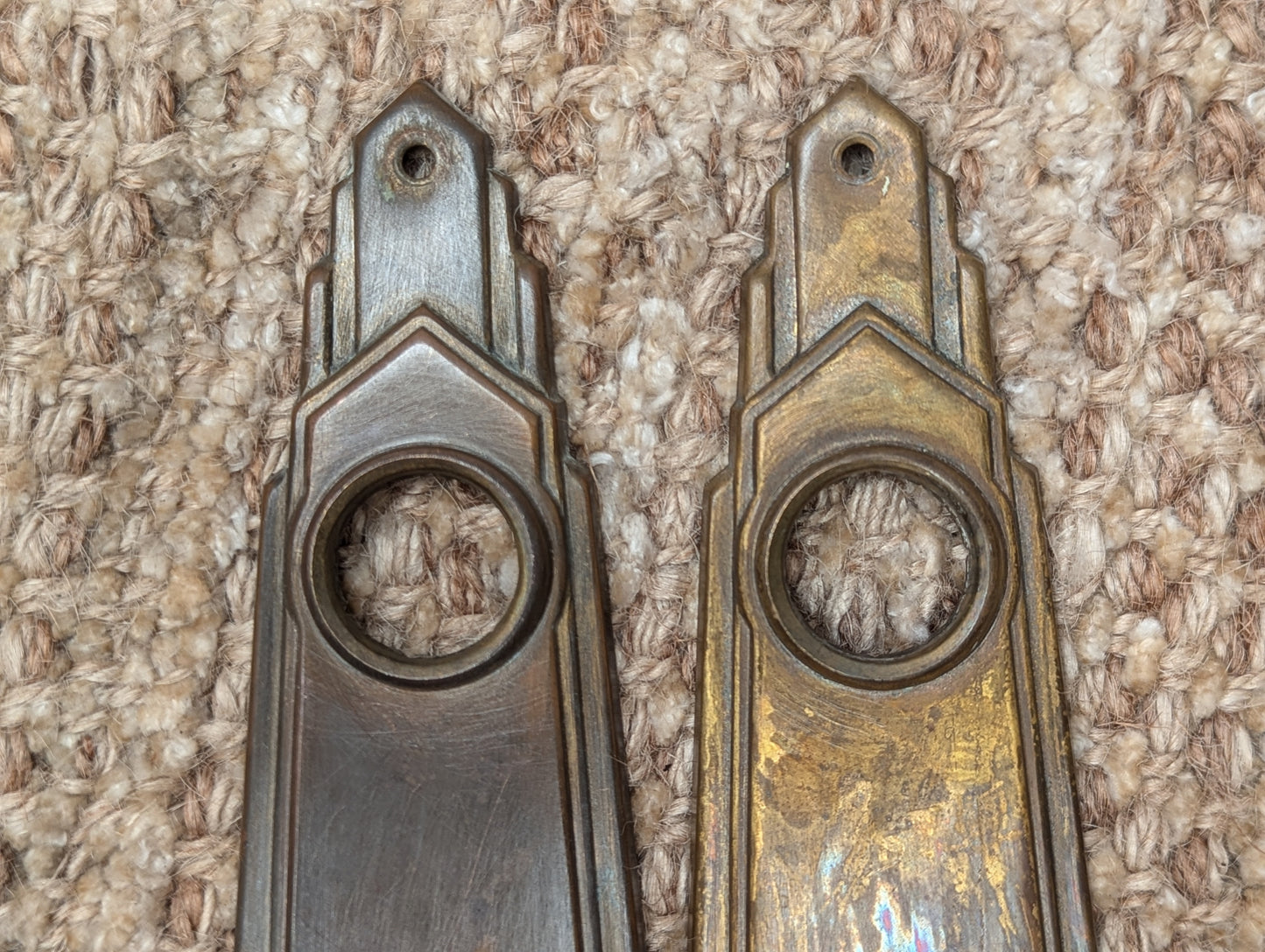 1 3/4" x 5 7/8" Pair Of Antique Stamped Brass Door Knob Plates