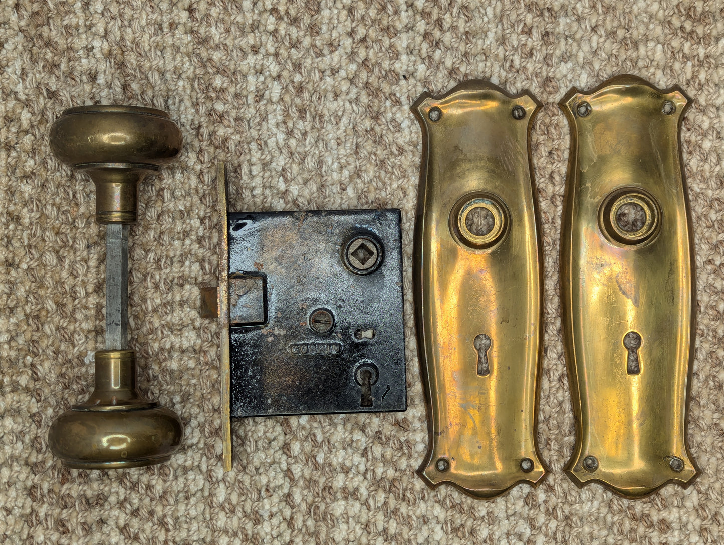 Antique Interior Mortise Lock #785, Brass Door Knobs & Door Knob Plates