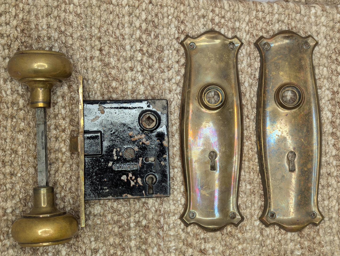 Antique Interior Mortise Lock #785, Brass Door Knobs & Door Knob Plates