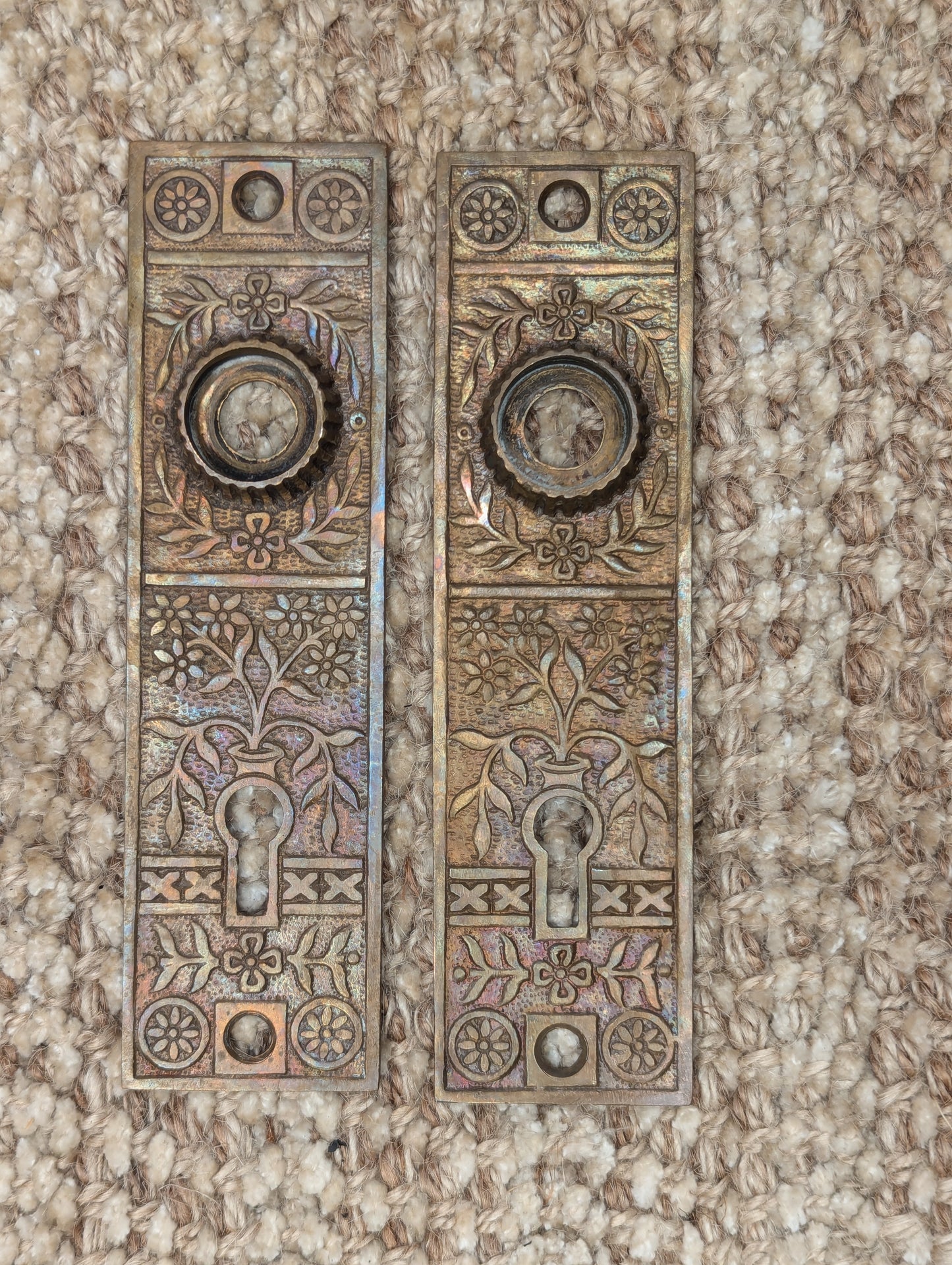 Antique Nashua/Lockwood Mortise Lock W/Key, Strike Plate, Brass Bronze Door Knobs & Door Knob Plates