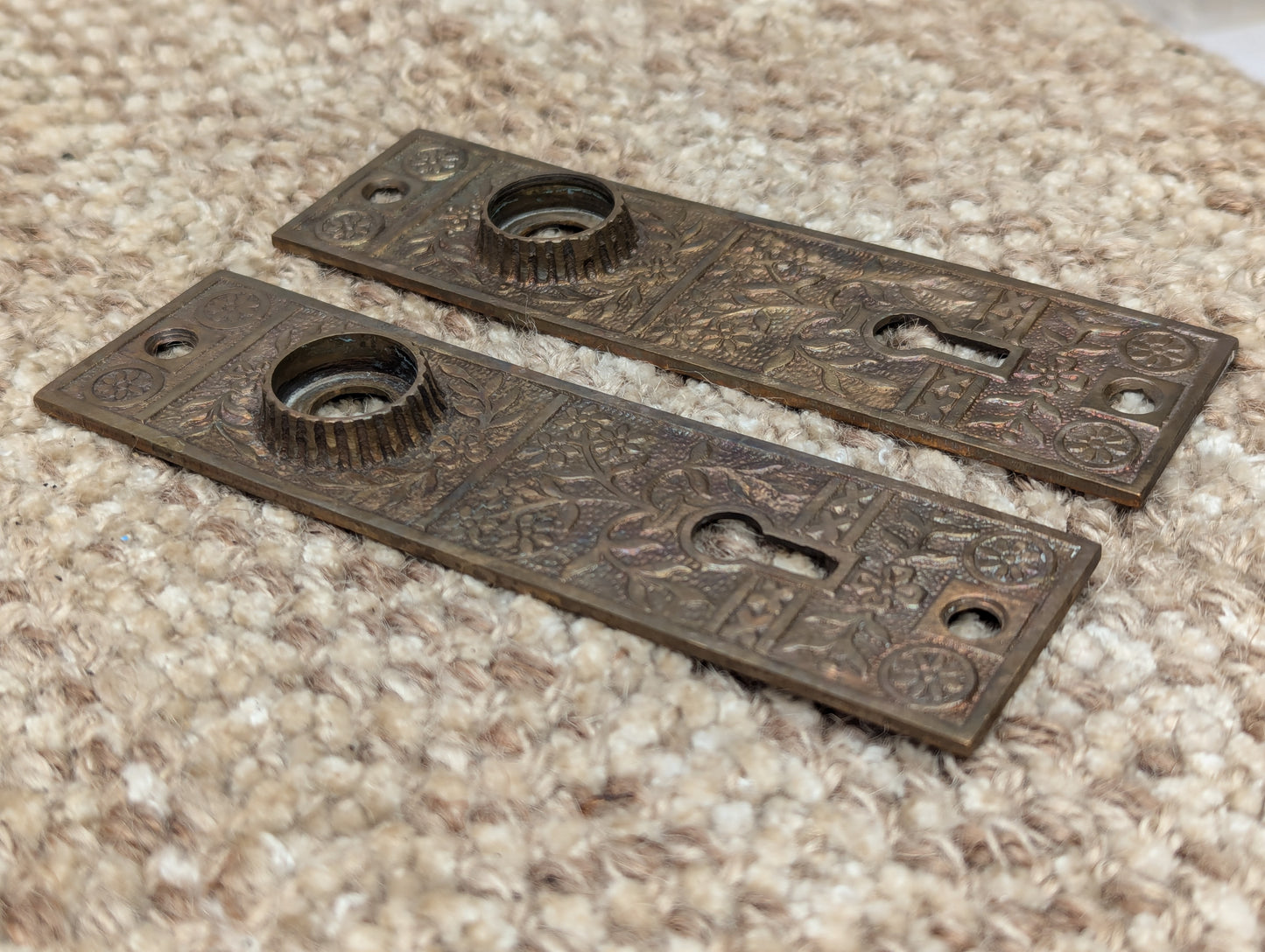 Antique Nashua/Lockwood Mortise Lock W/Key, Strike Plate, Brass Bronze Door Knobs & Door Knob Plates