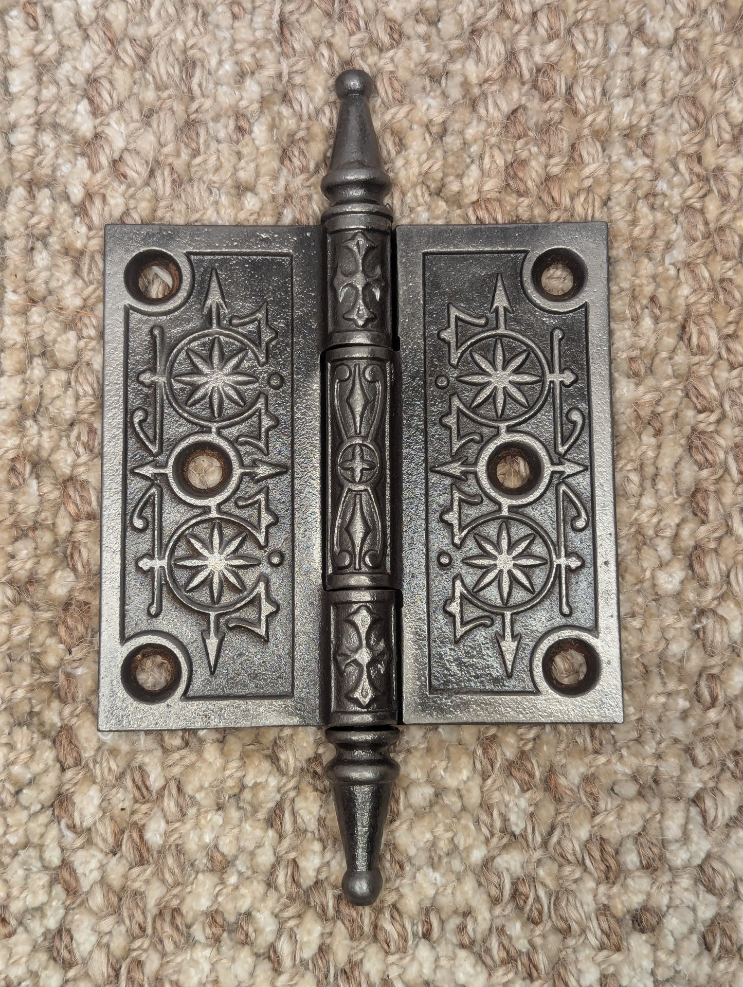 3 1/2" x 3 1/2" Antique Decorative Cast Iron Steeple Tip Hinge