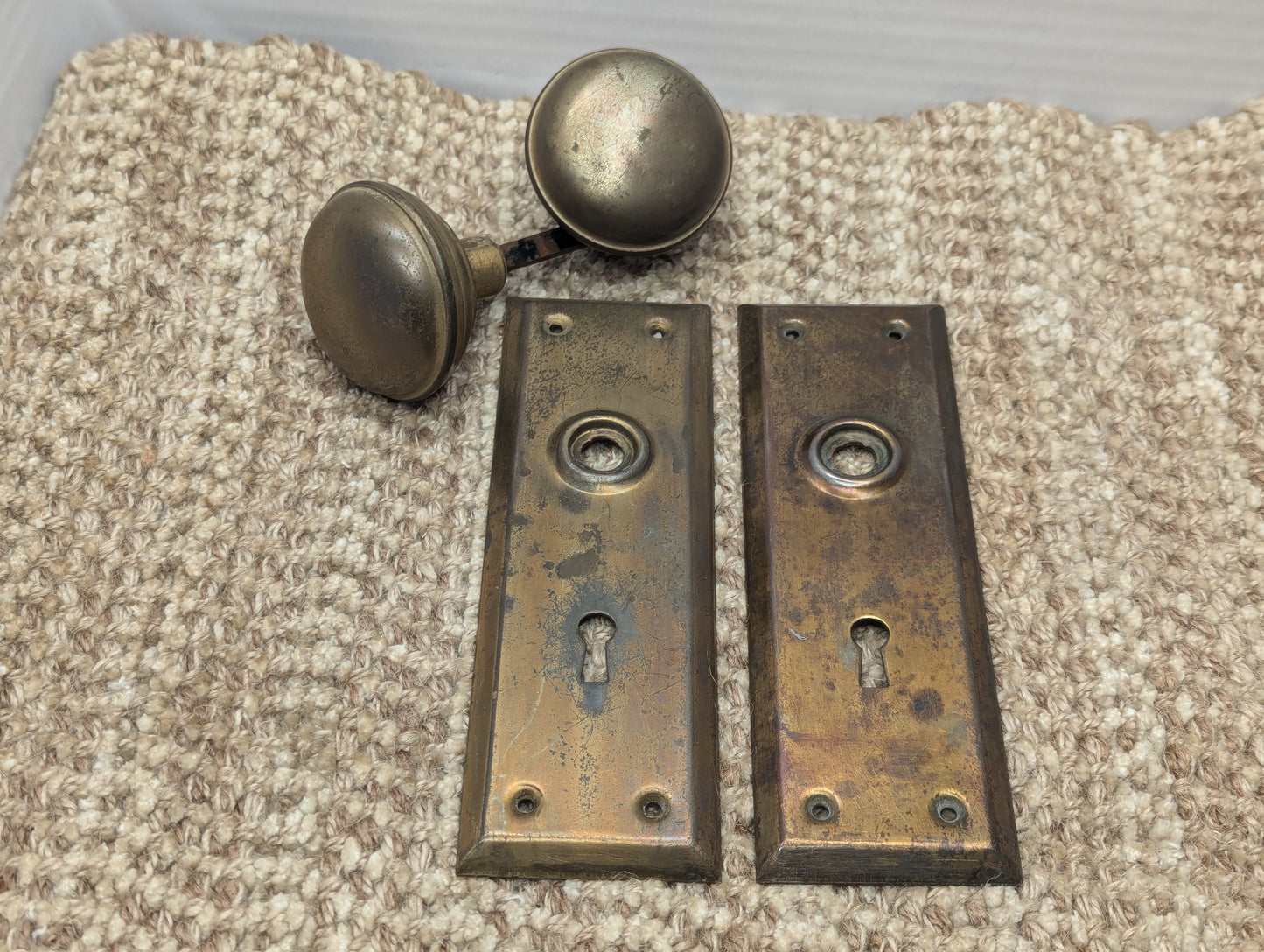 Antique Stamped Steel Door Knobs and Door Plates Set