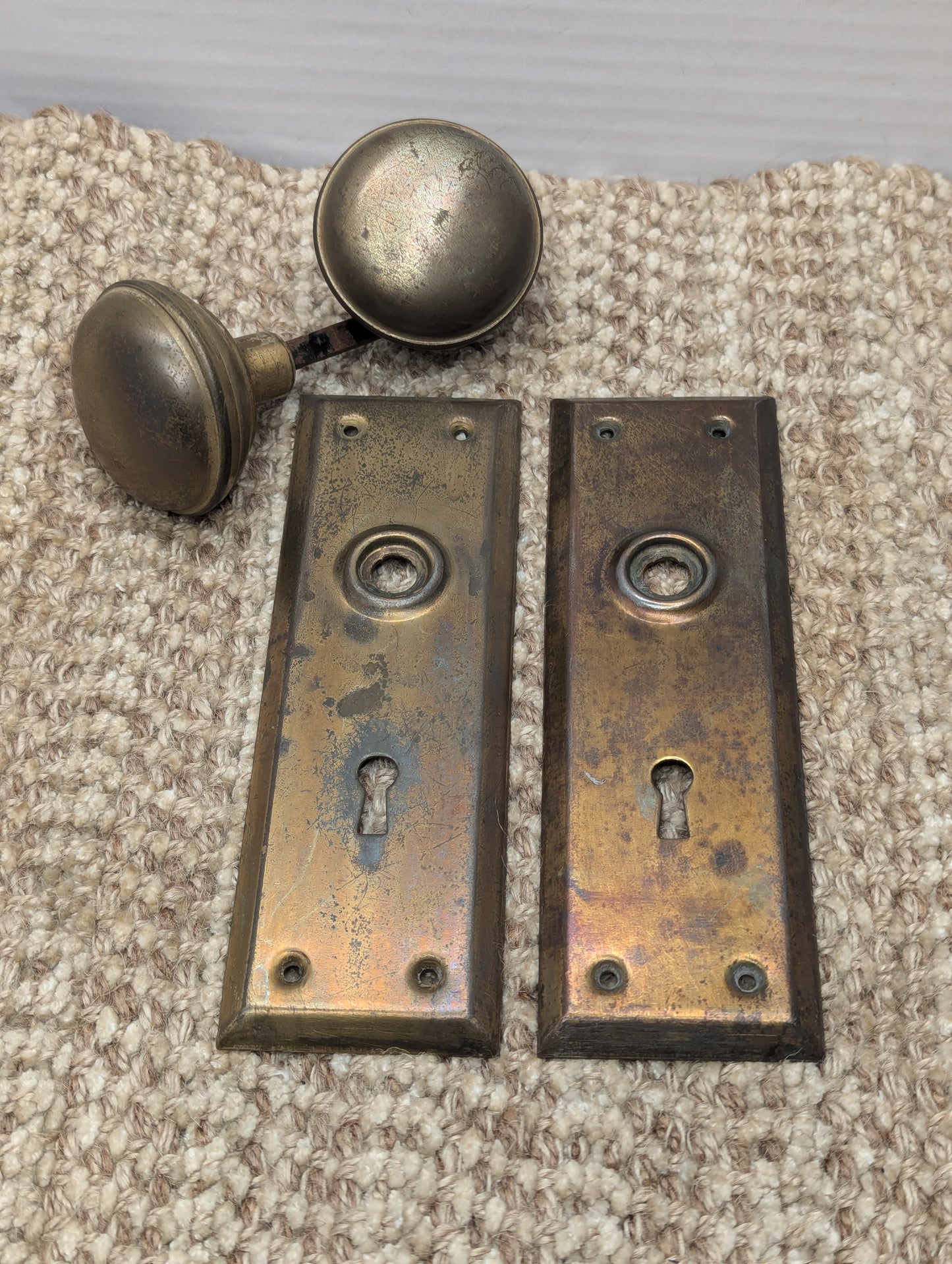 Antique Stamped Steel Door Knobs and Door Plates Set