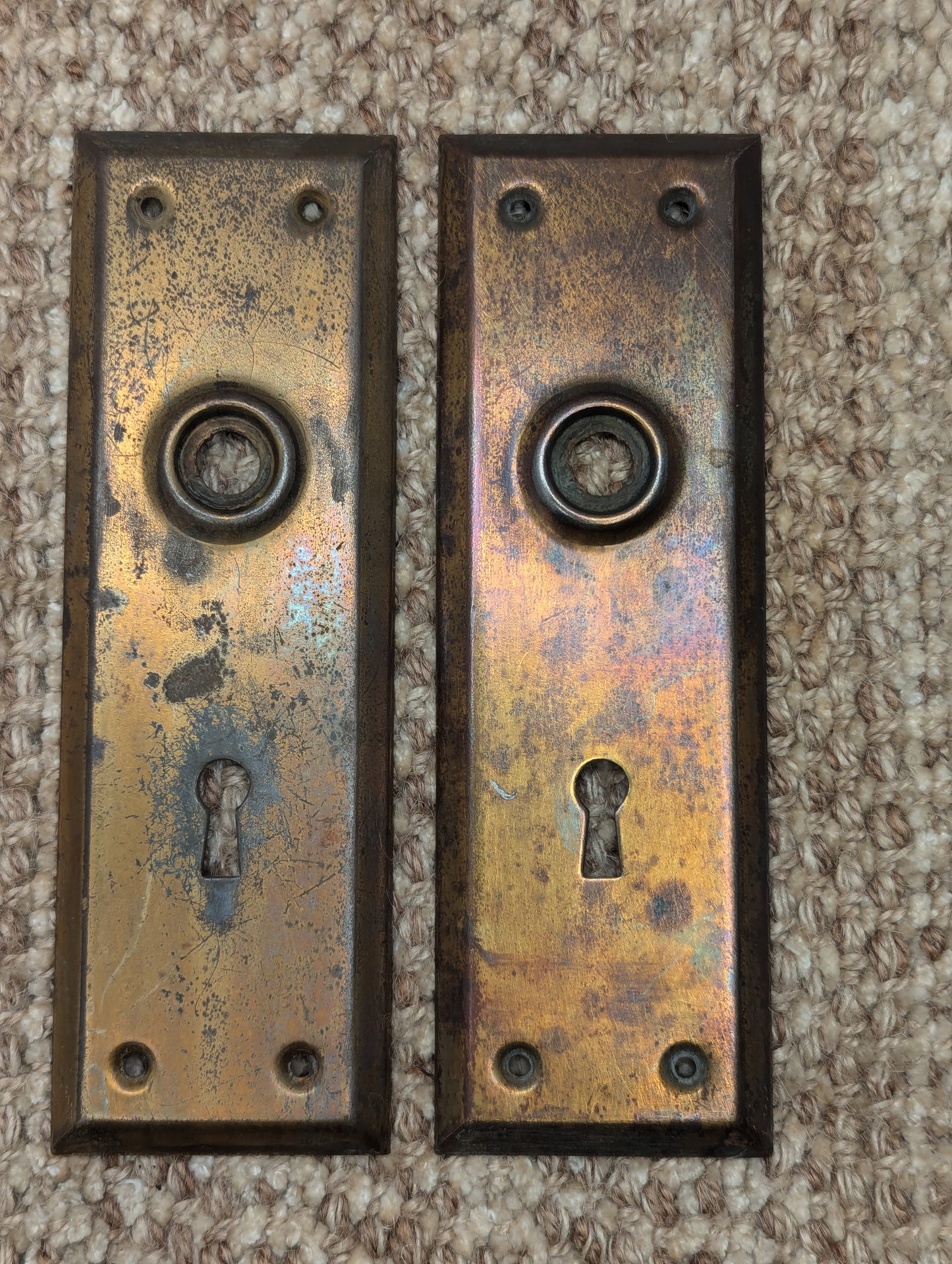 Antique Stamped Steel Door Knobs and Door Plates Set