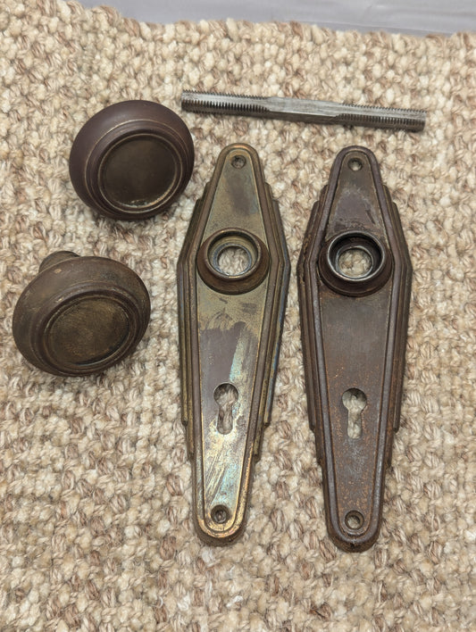 Antique Stamped Steel Door Knobs and Door Plates Set