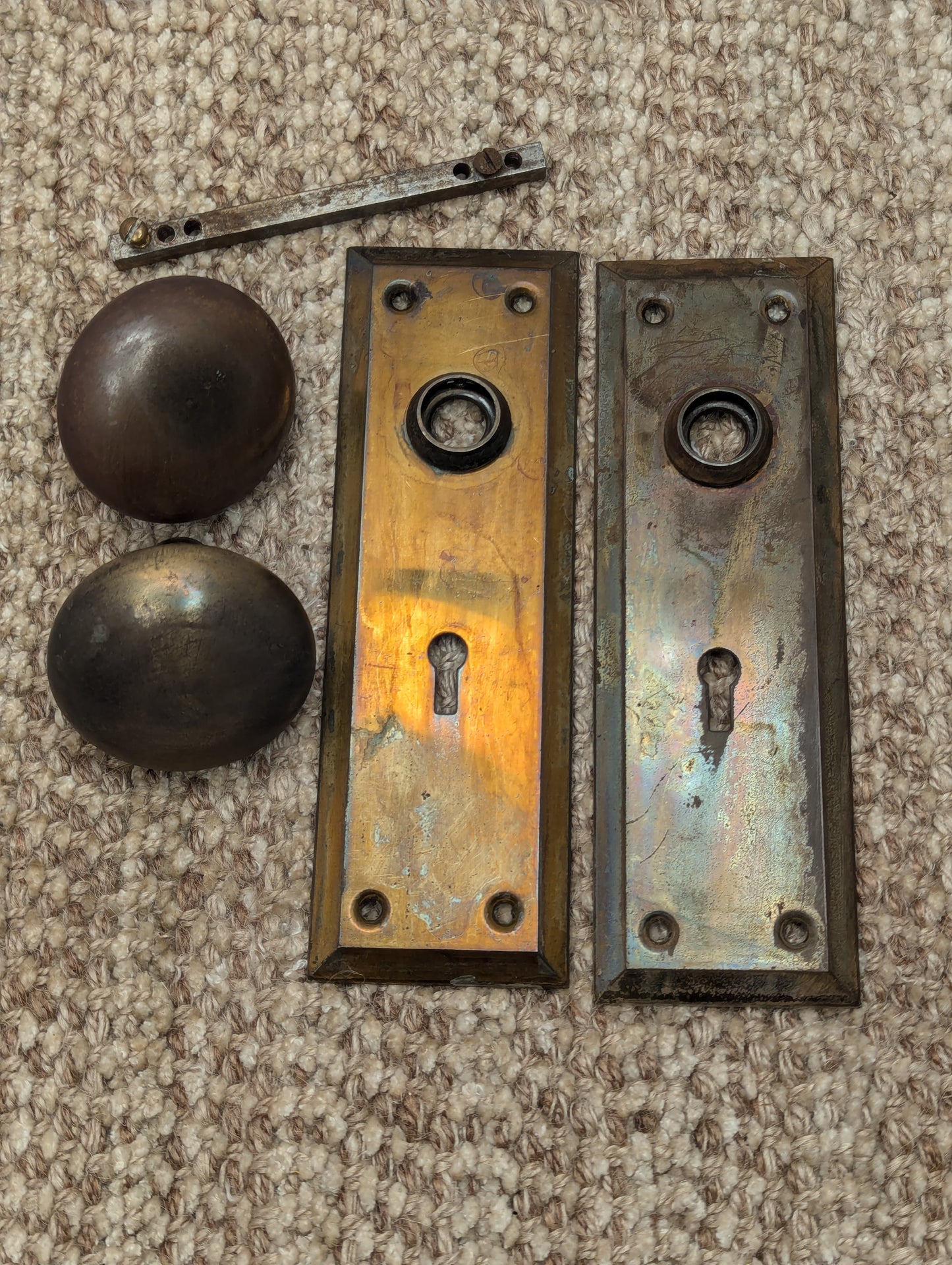 Antique Stamped Steel Door Knobs and Door Plates Set