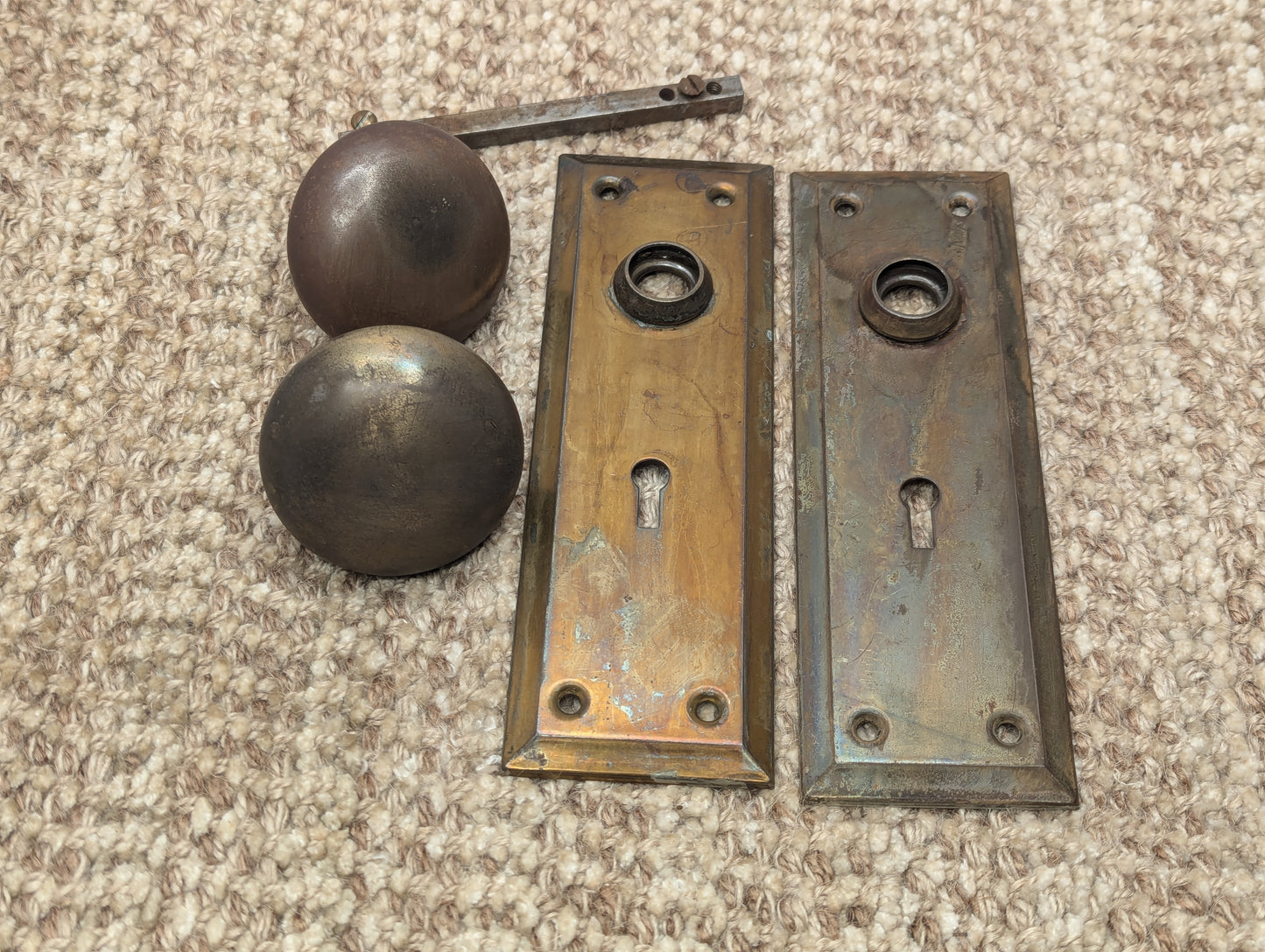 Antique Stamped Steel Door Knobs and Door Plates Set