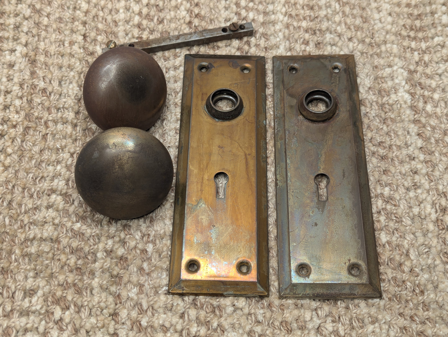 Antique Stamped Steel Door Knobs and Door Plates Set