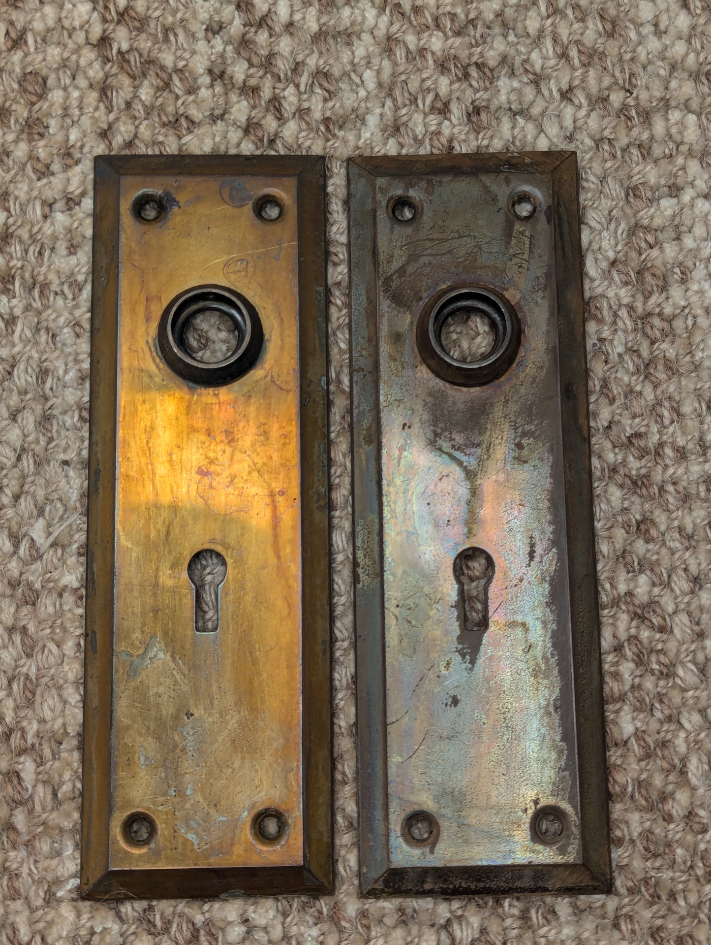 Antique Stamped Steel Door Knobs and Door Plates Set