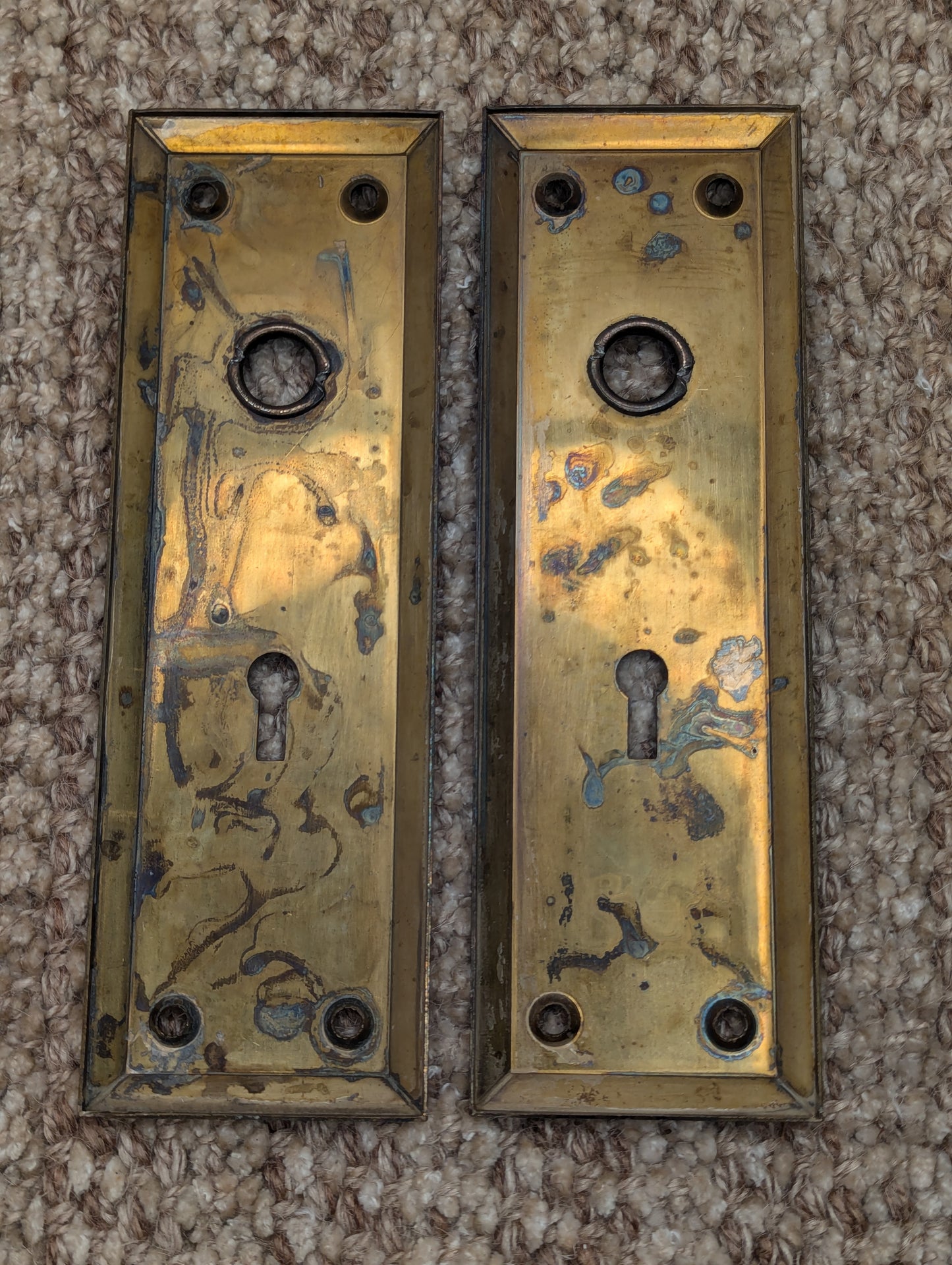 Antique Stamped Steel Door Knobs and Door Plates Set