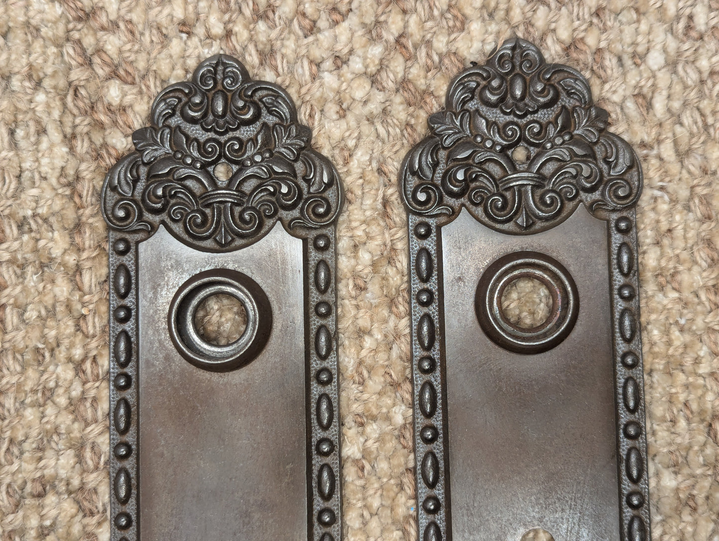 Antique Lockwood "Harwich" Cast Iron Door Knobs & Plates Set Circa 1897