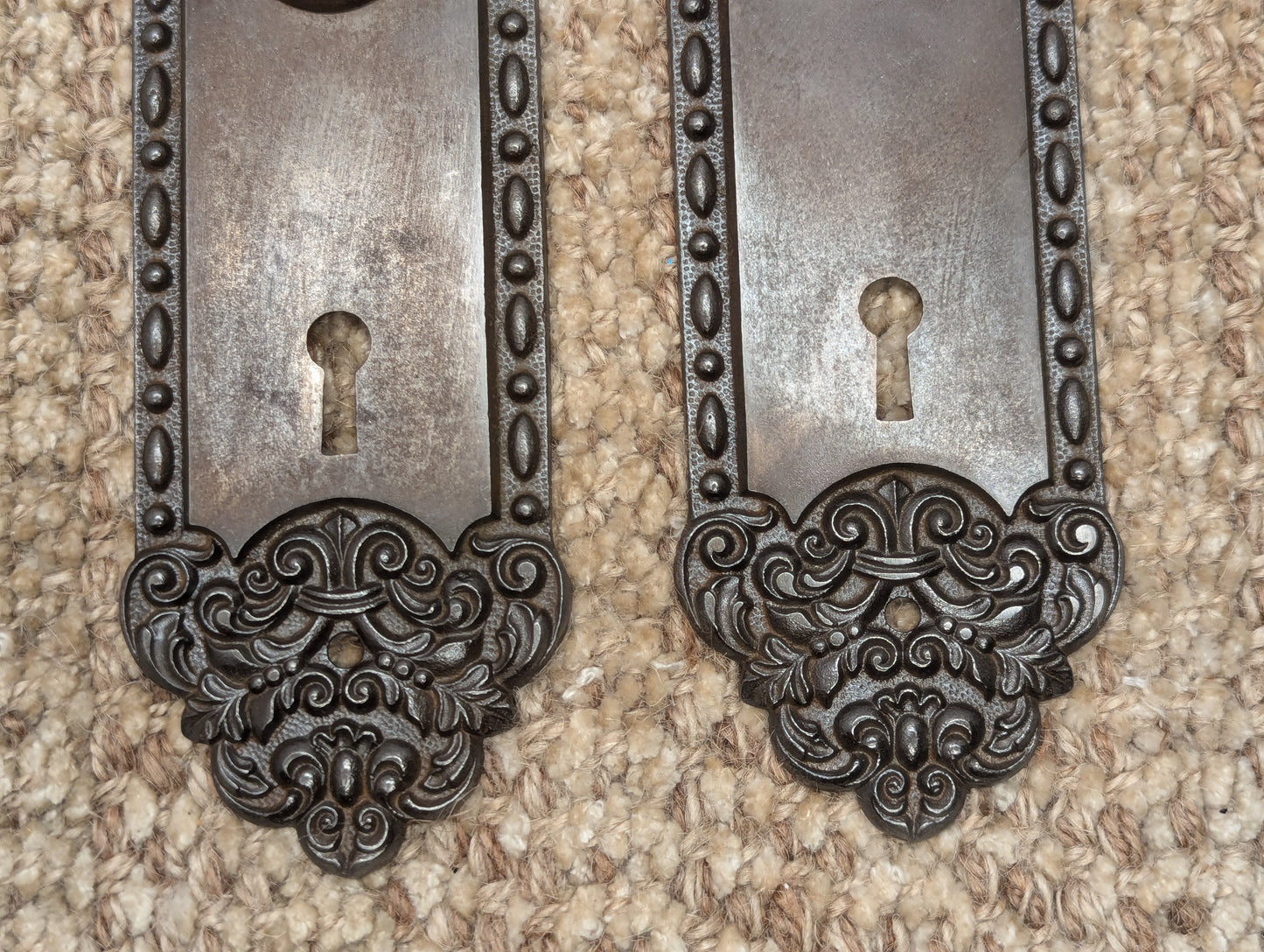 Antique Lockwood "Harwich" Cast Iron Door Knobs & Plates Set Circa 1897