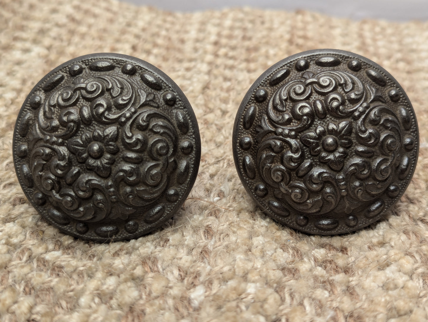 Antique Lockwood "Harwich" Cast Iron Door Knobs & Plates Set Circa 1897