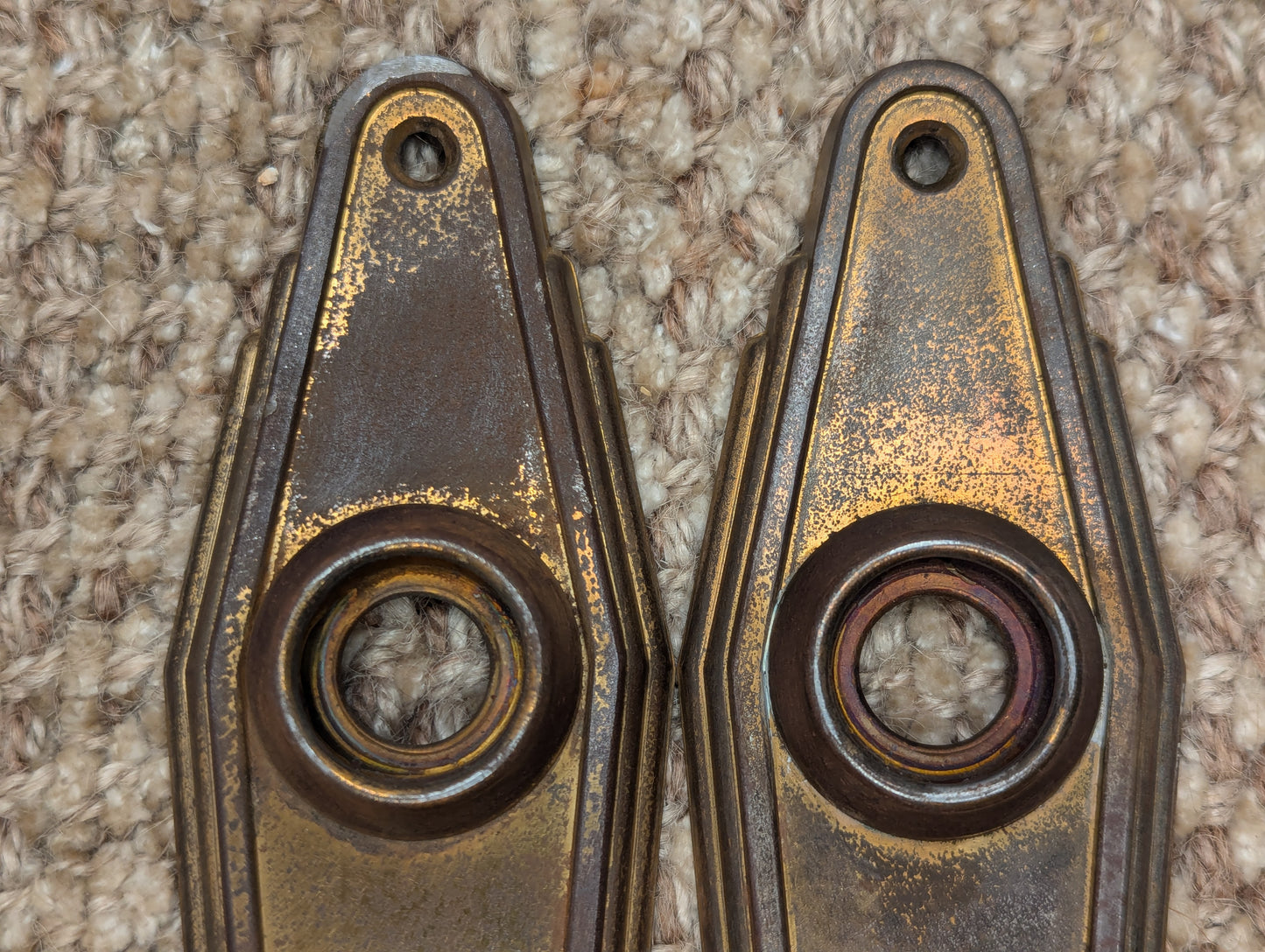 3Pair Of Antique 1 1/2" x 6 1/2" Art Deco Stamped Steel Door Knob Plate Hardware