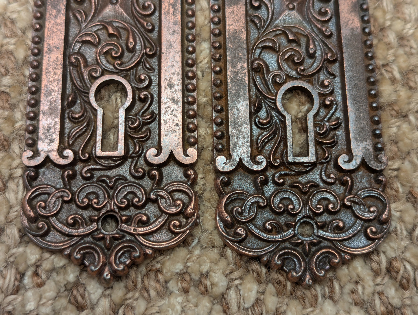 Pair Of Antique Ornate Cast Iron Door Knob Plates Hardware