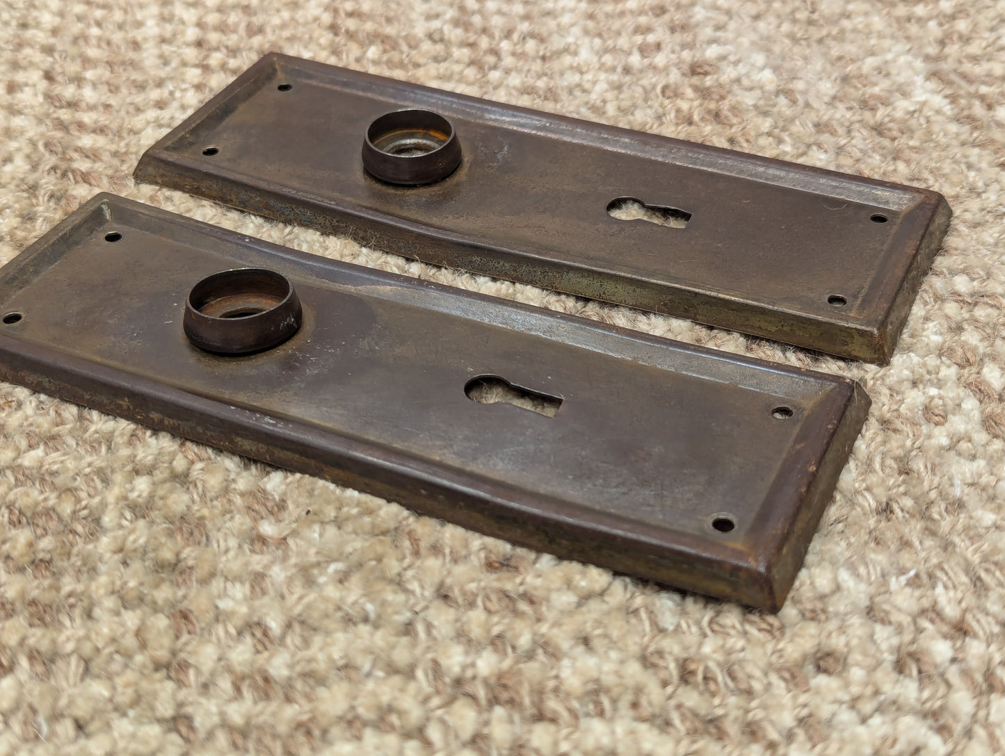 Pair Of Antique 2 7/16" x 7 1/8" Steel Door Knob Plate Hardware