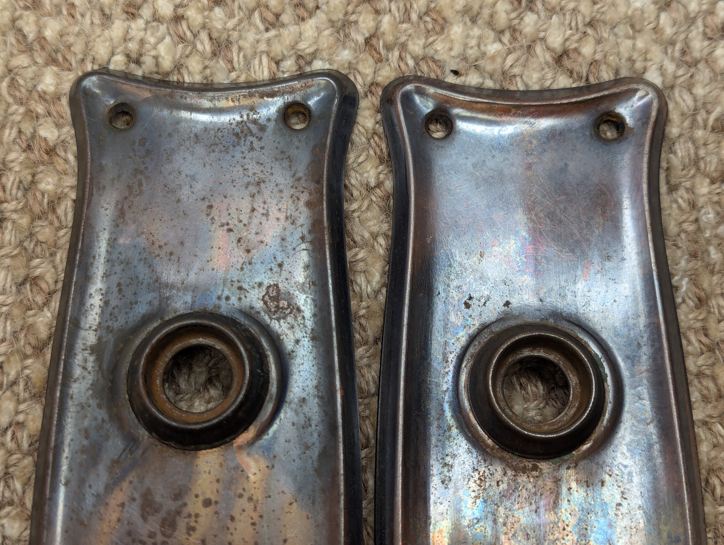 Pair Of Antique 2 1/2" x 7 11/16" Steel Door Knob Plate Hardware