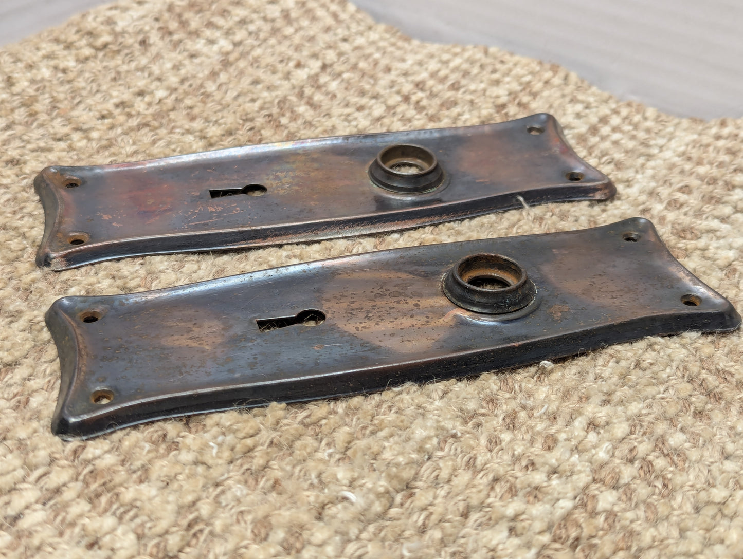 Pair Of Antique 2 1/2" x 7 11/16" Steel Door Knob Plate Hardware