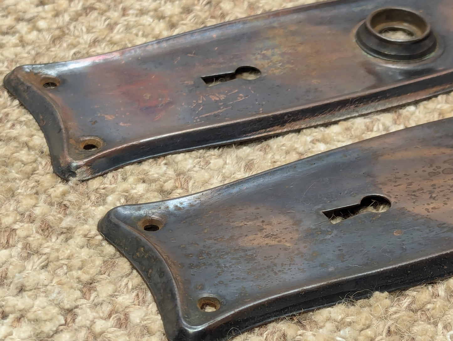 Pair Of Antique 2 1/2" x 7 11/16" Steel Door Knob Plate Hardware