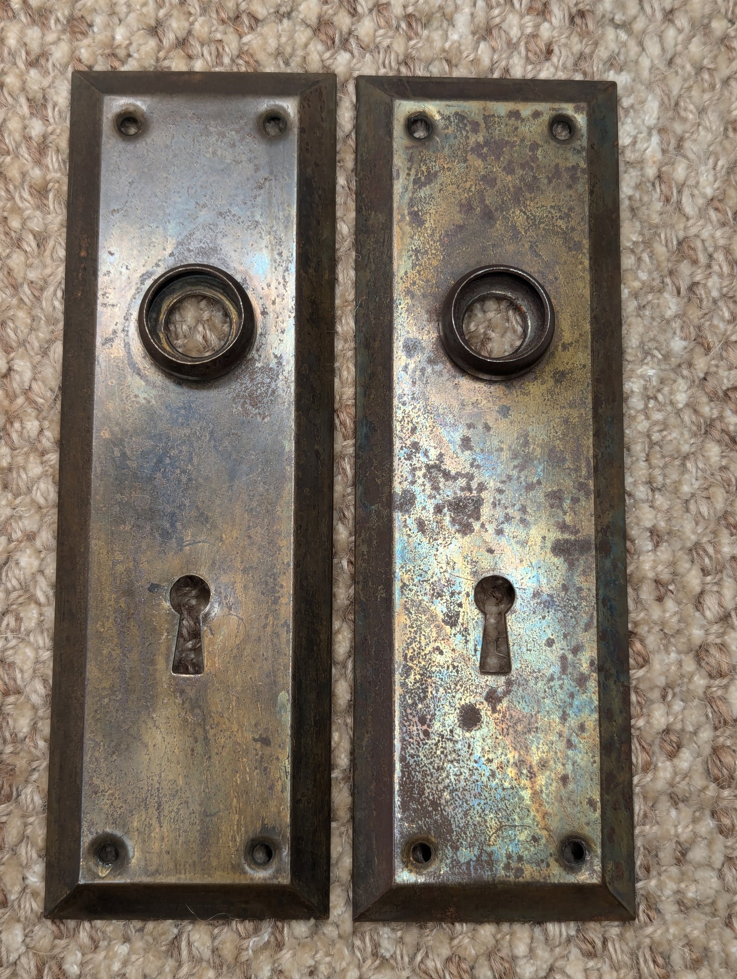 Pair Of Antique 2 5/16" x 7" Steel Door Knob Plate Hardware