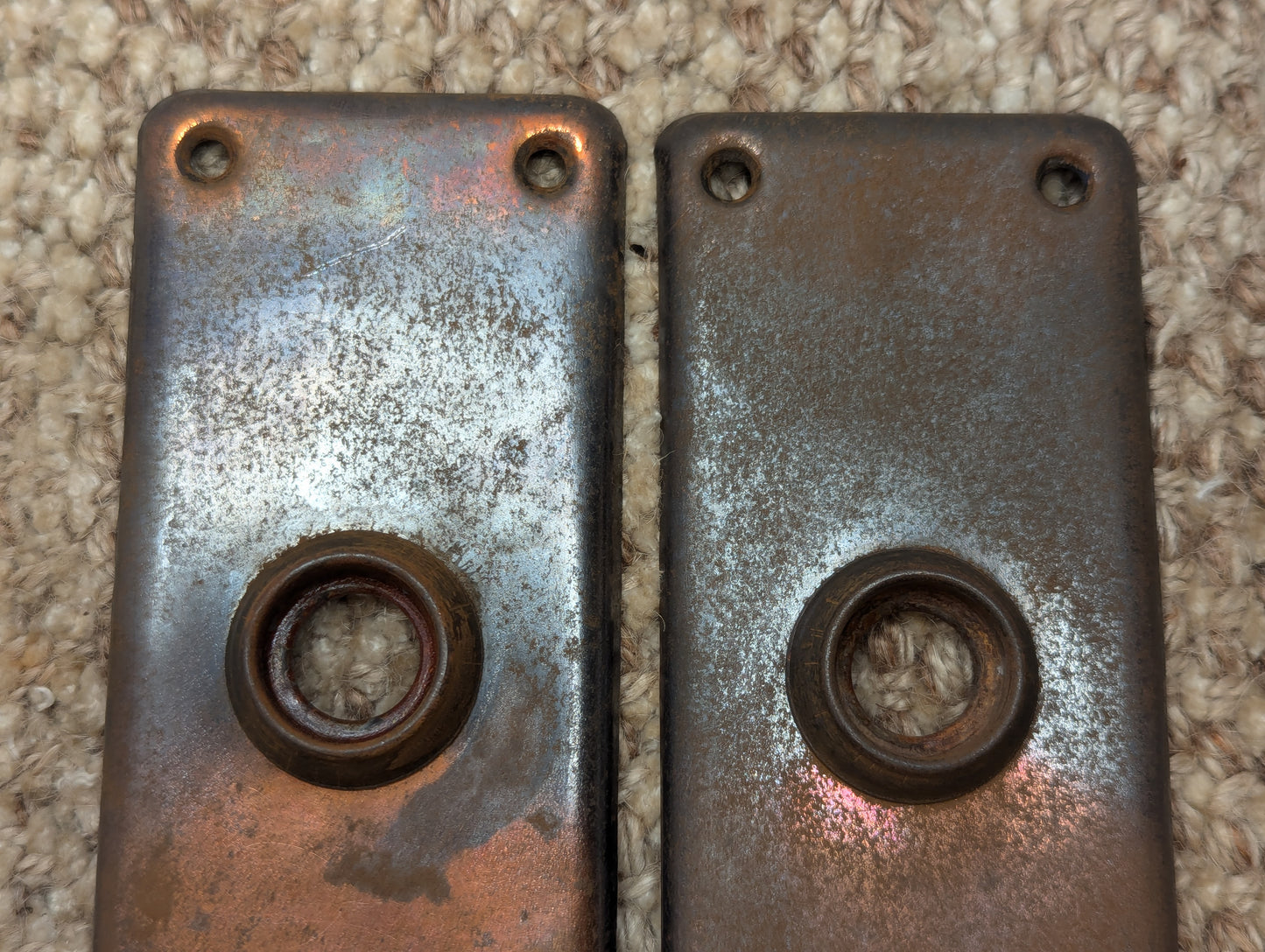 Pair Of Antique 2 1/8" x 7 1/2" Steel Door Knob Plate Hardware