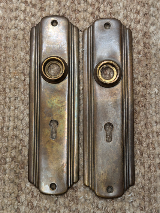 Pair Of Antique 2" x 7 1/4" Brass Door Knob Plate Hardware