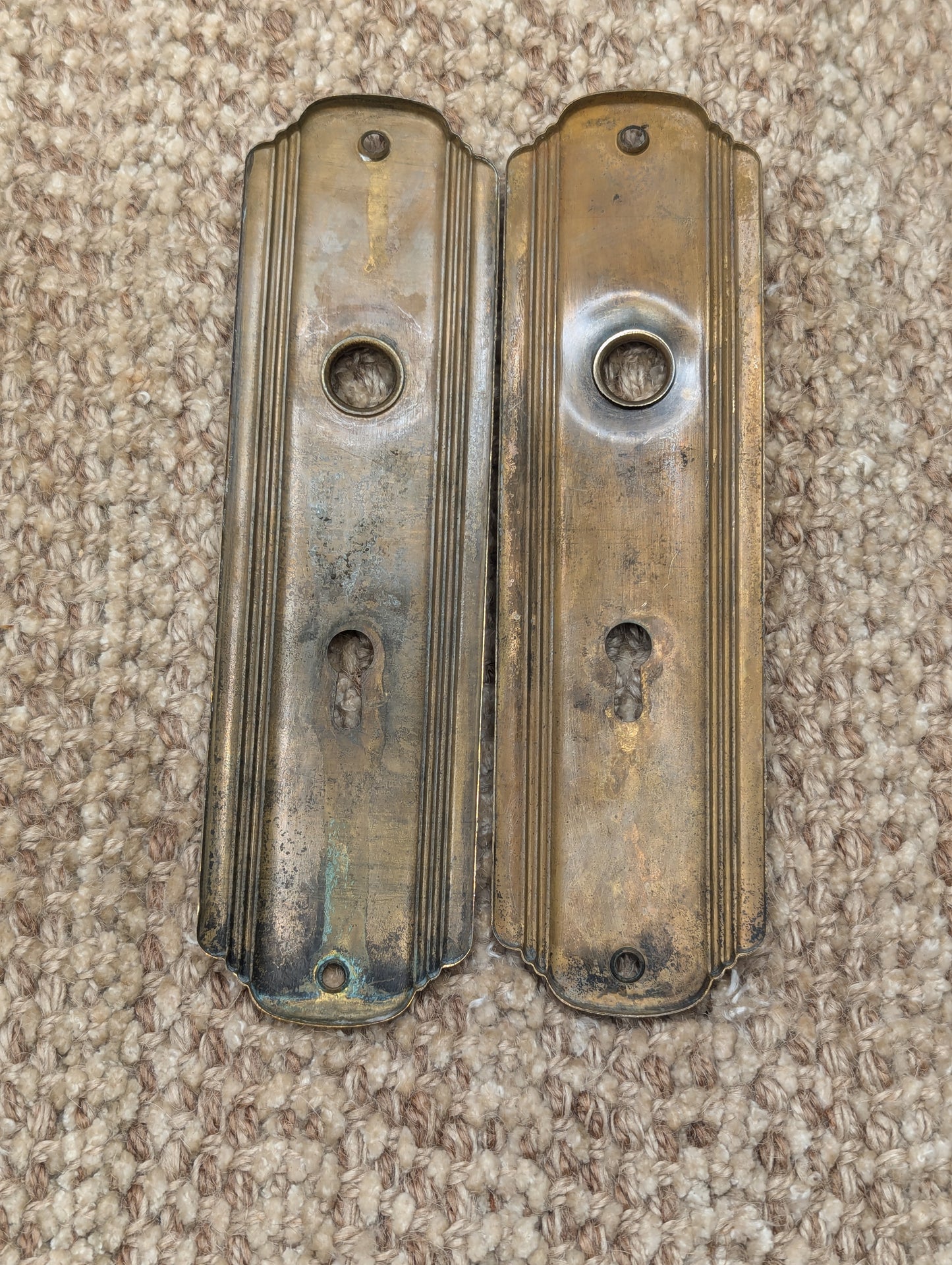 Pair Of Antique 2" x 7 1/4" Brass Door Knob Plate Hardware