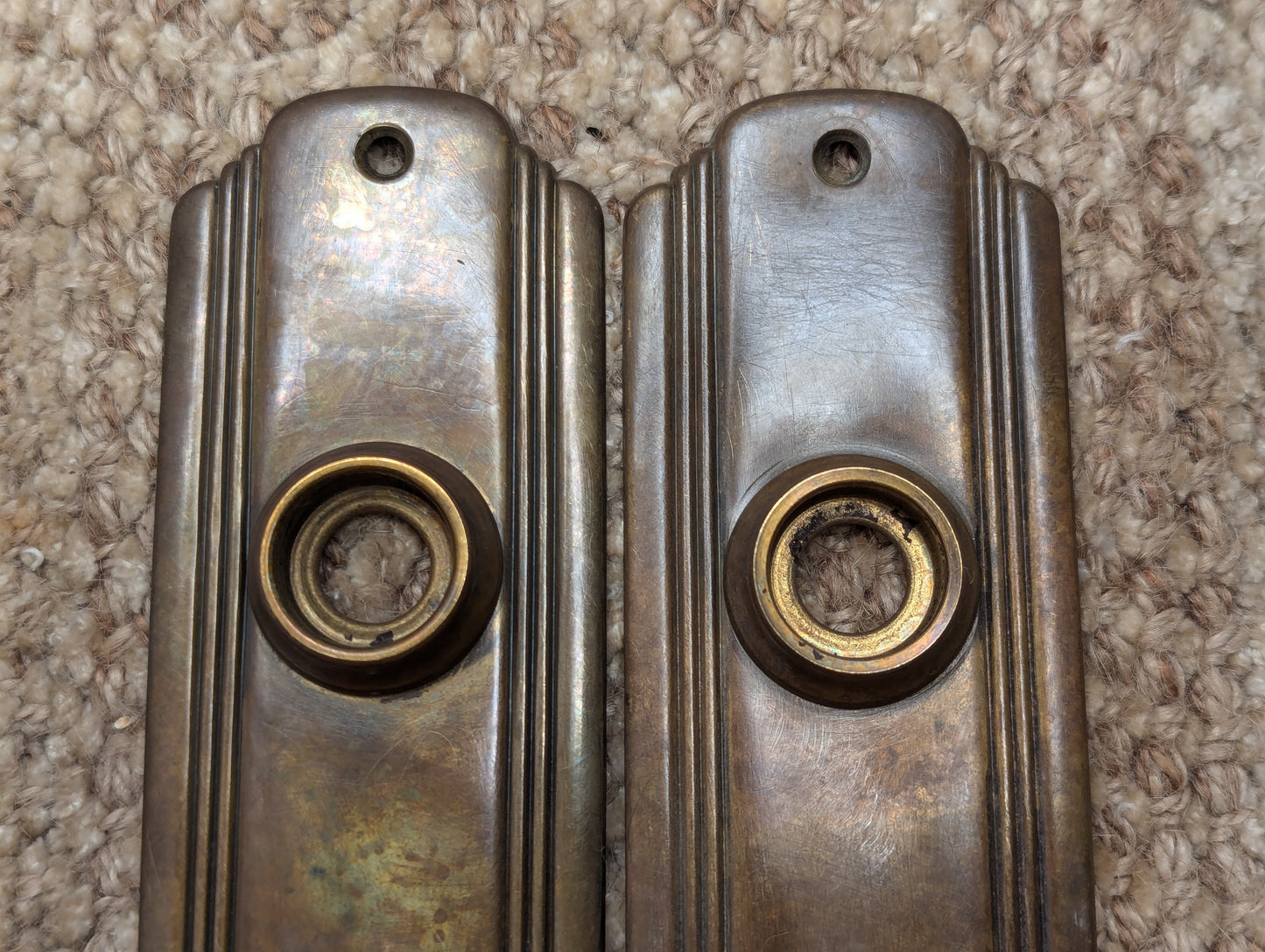 Pair Of Antique 2" x 7 1/4" Brass Door Knob Plate Hardware