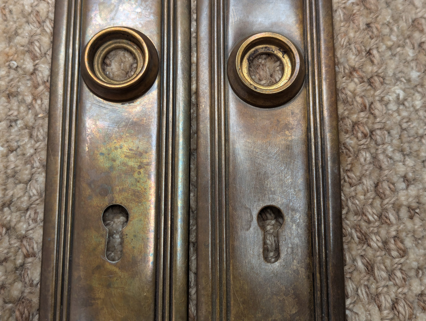 Pair Of Antique 2" x 7 1/4" Brass Door Knob Plate Hardware