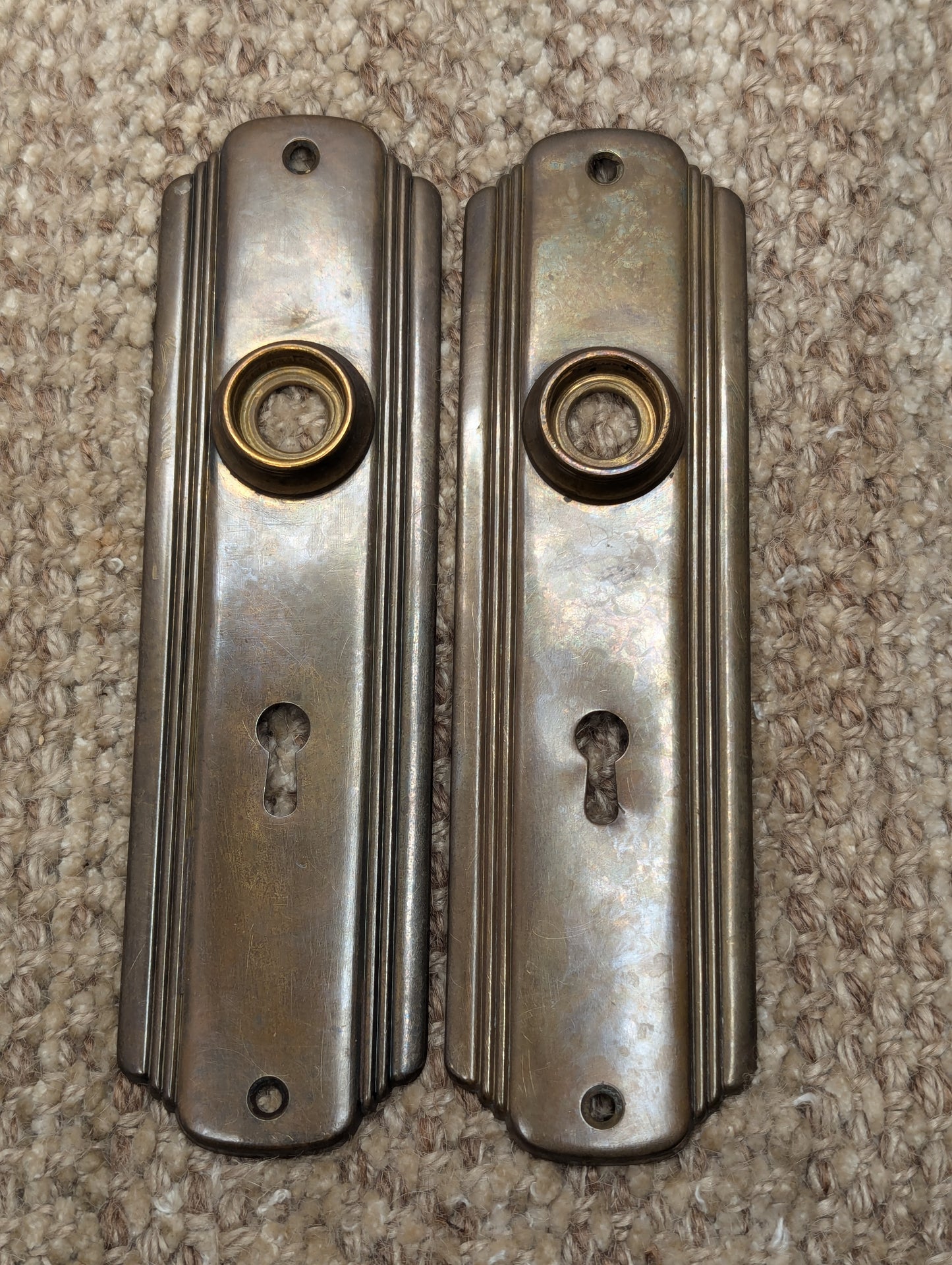 Pair Of Antique 2" x 7 1/4" Brass Door Knob Plate Hardware