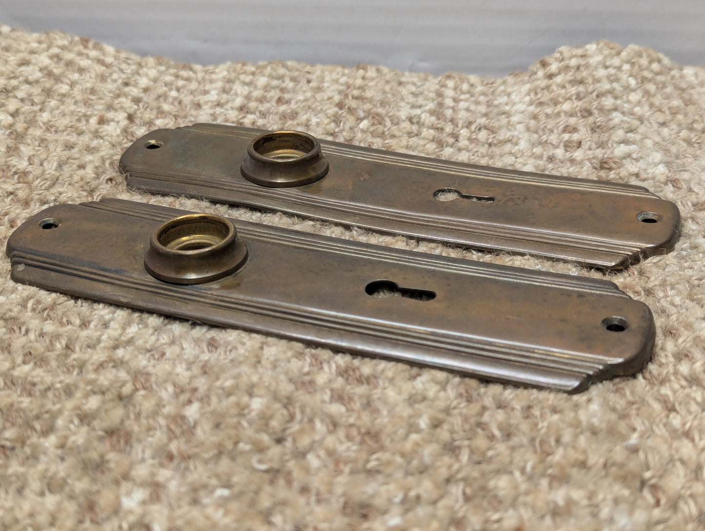 Pair Of Antique 2" x 7 1/4" Brass Door Knob Plate Hardware