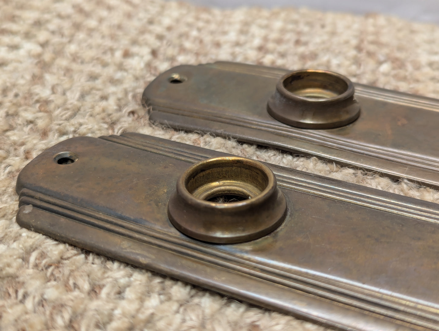 Pair Of Antique 2" x 7 1/4" Brass Door Knob Plate Hardware