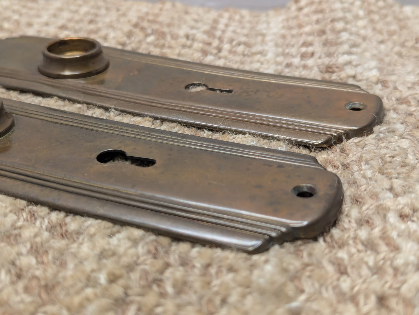 Pair Of Antique 2" x 7 1/4" Brass Door Knob Plate Hardware