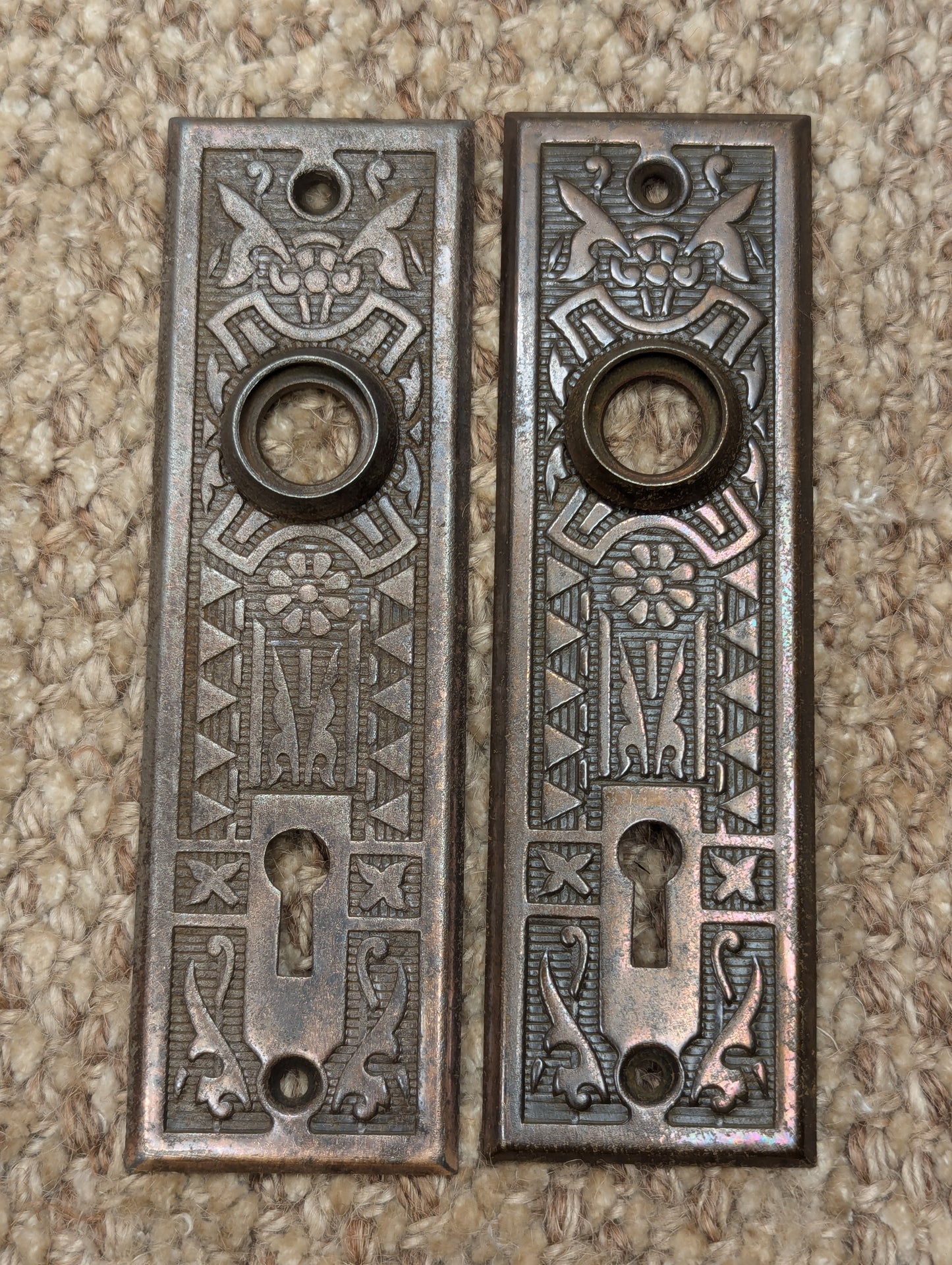 Pair Of Antique 1 5/8" x 5 1/2" Steel Door Knob Plate Hardware