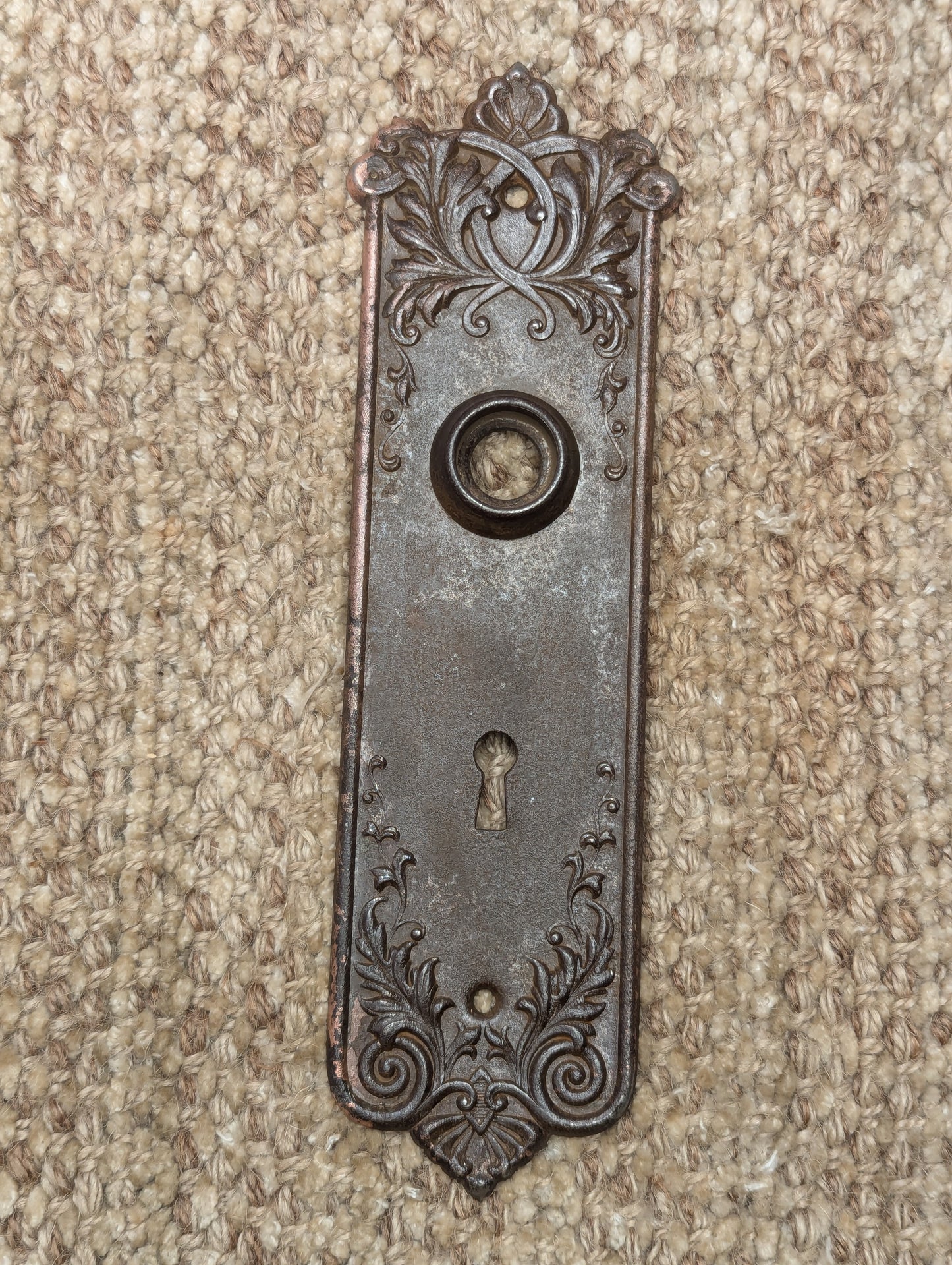 Antique Corbin "Loraine" 2 1/2" x 8 1/2" Steel Door Knob Plate Circa 1905