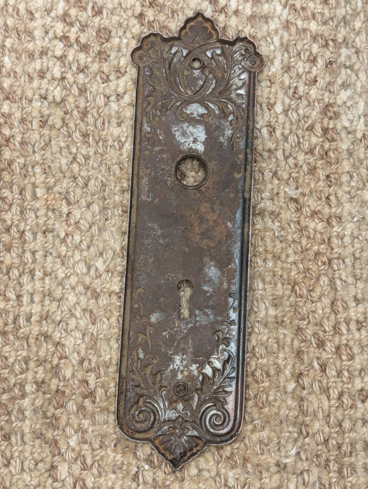 Antique Corbin "Loraine" 2 1/2" x 8 1/2" Steel Door Knob Plate Circa 1905