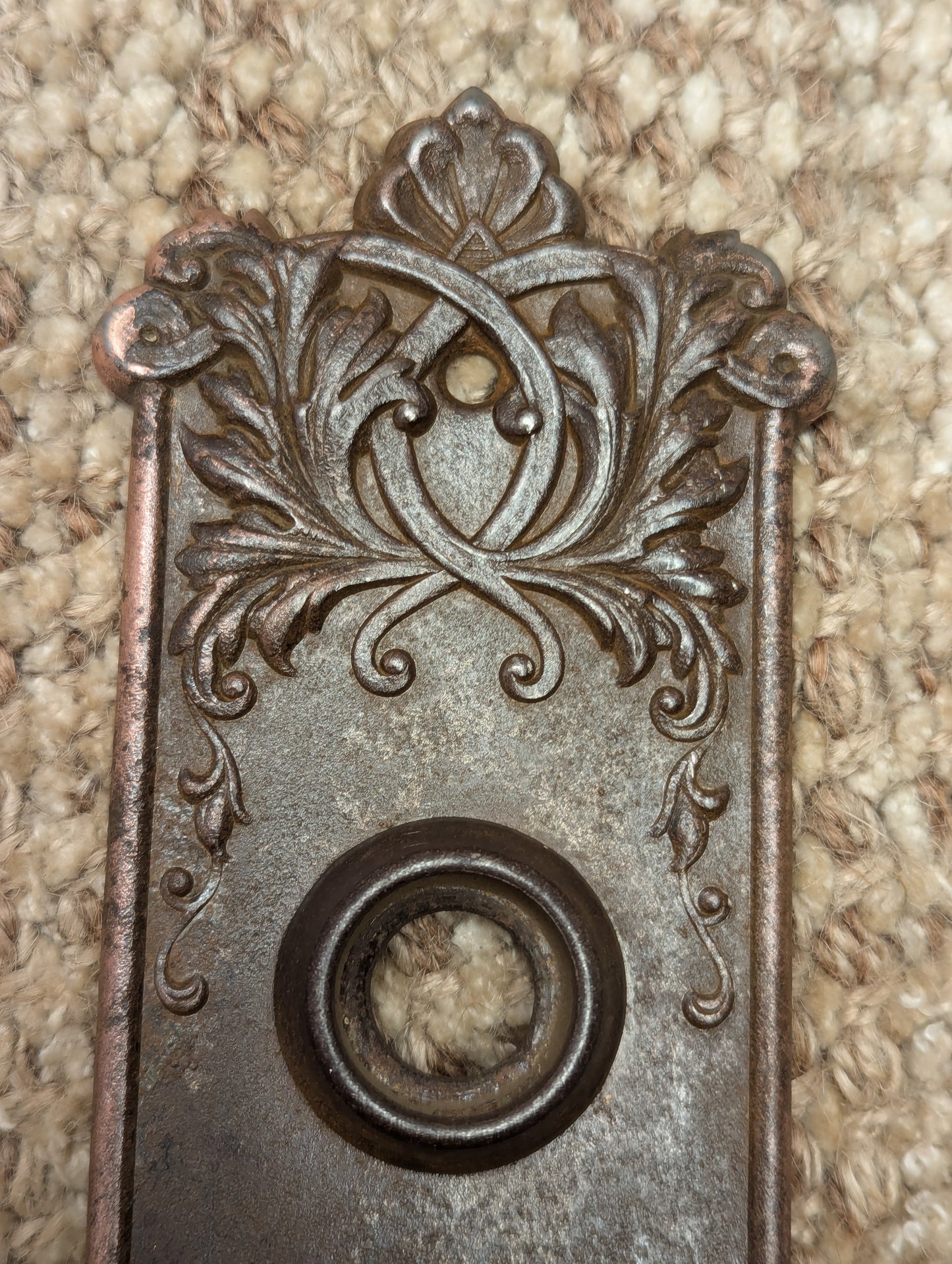 Antique Corbin "Loraine" 2 1/2" x 8 1/2" Steel Door Knob Plate Circa 1905