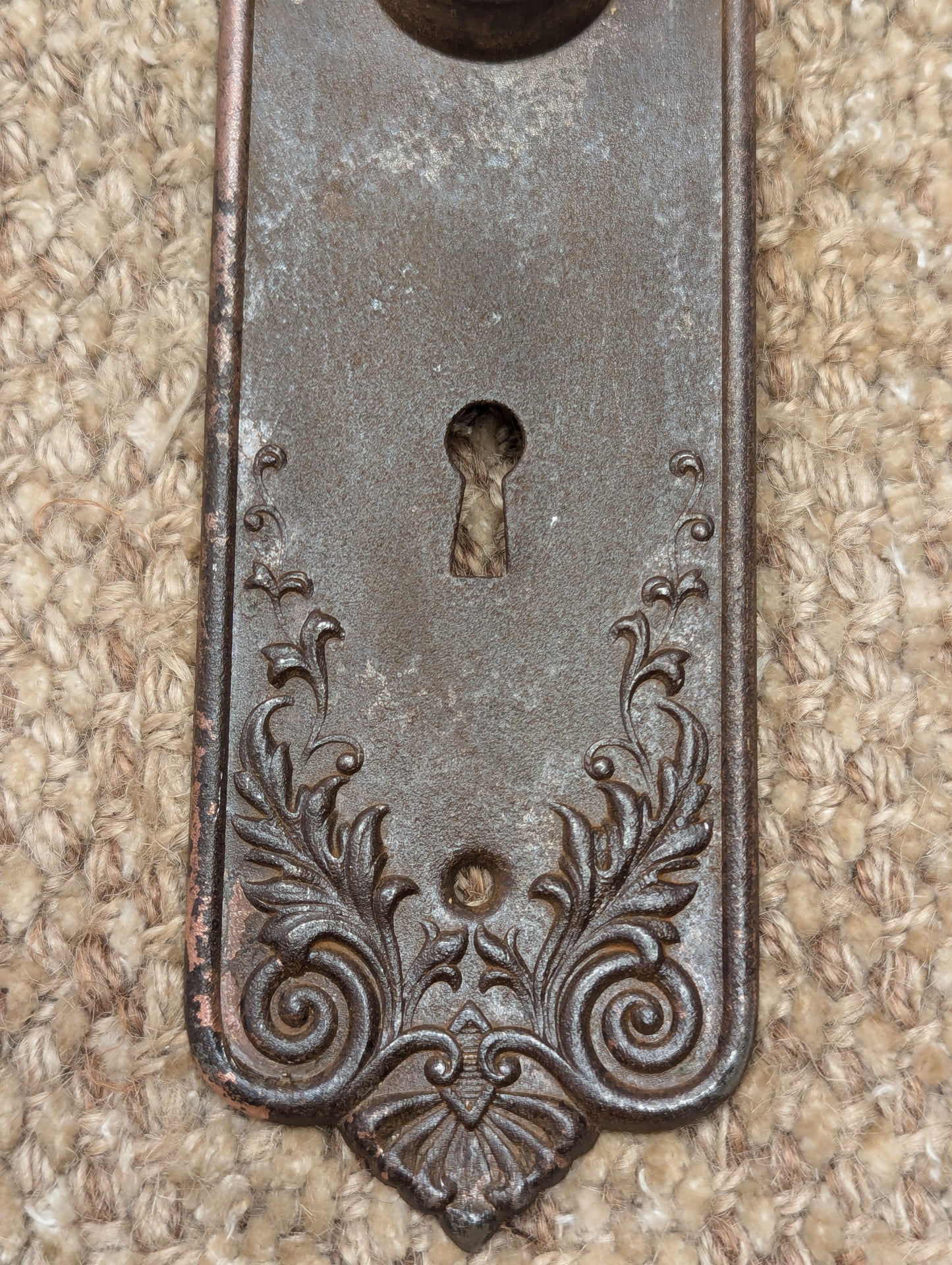 Antique Corbin "Loraine" 2 1/2" x 8 1/2" Steel Door Knob Plate Circa 1905