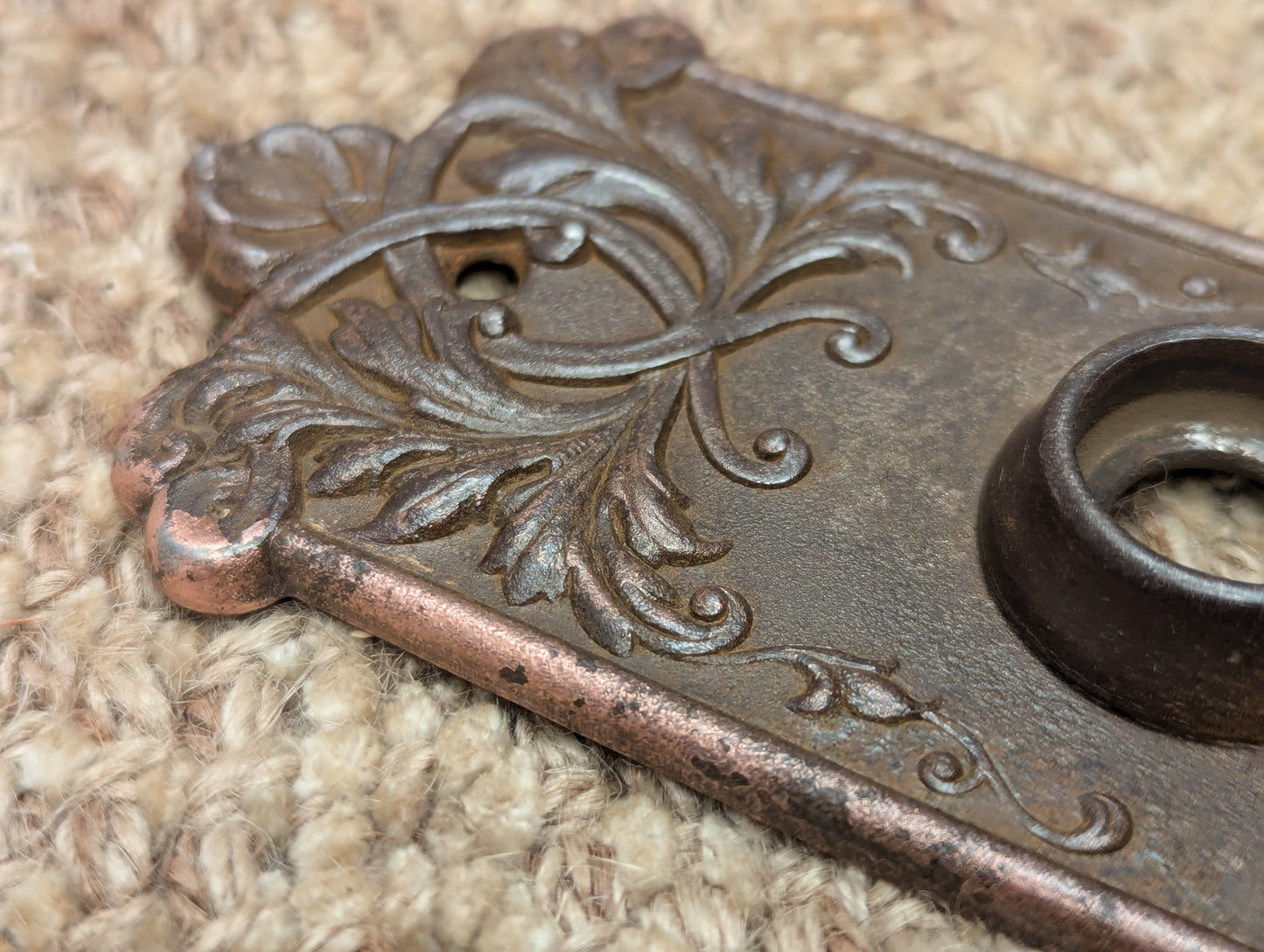 Antique Corbin "Loraine" 2 1/2" x 8 1/2" Steel Door Knob Plate Circa 1905