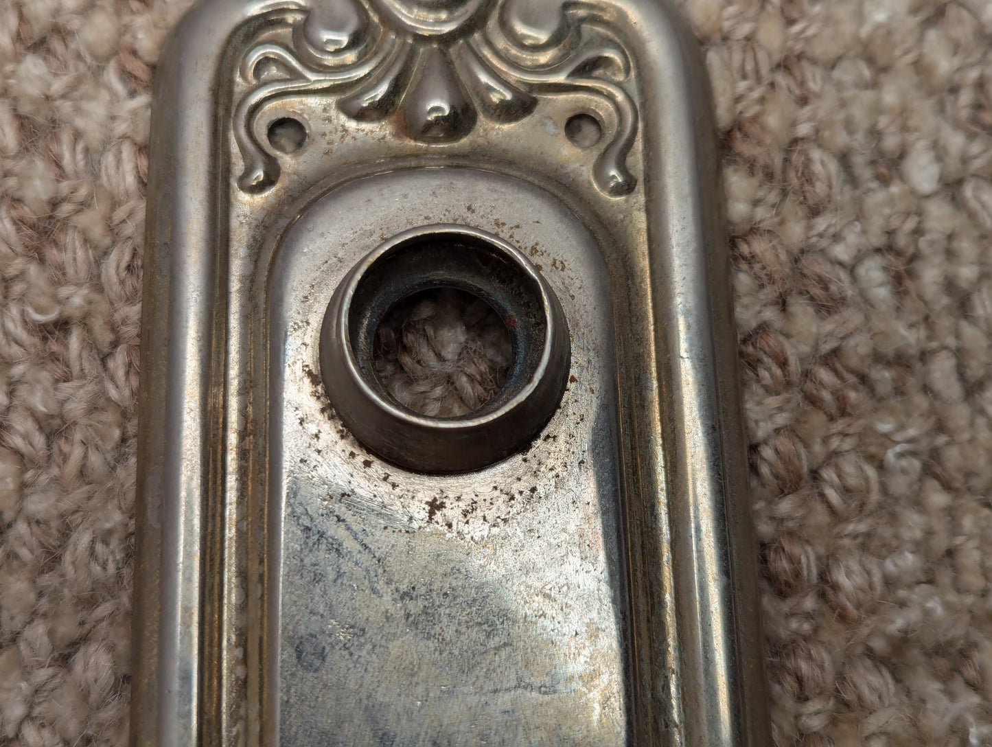 Antique 2 3/8" x 8" Steel Door Knob Plate