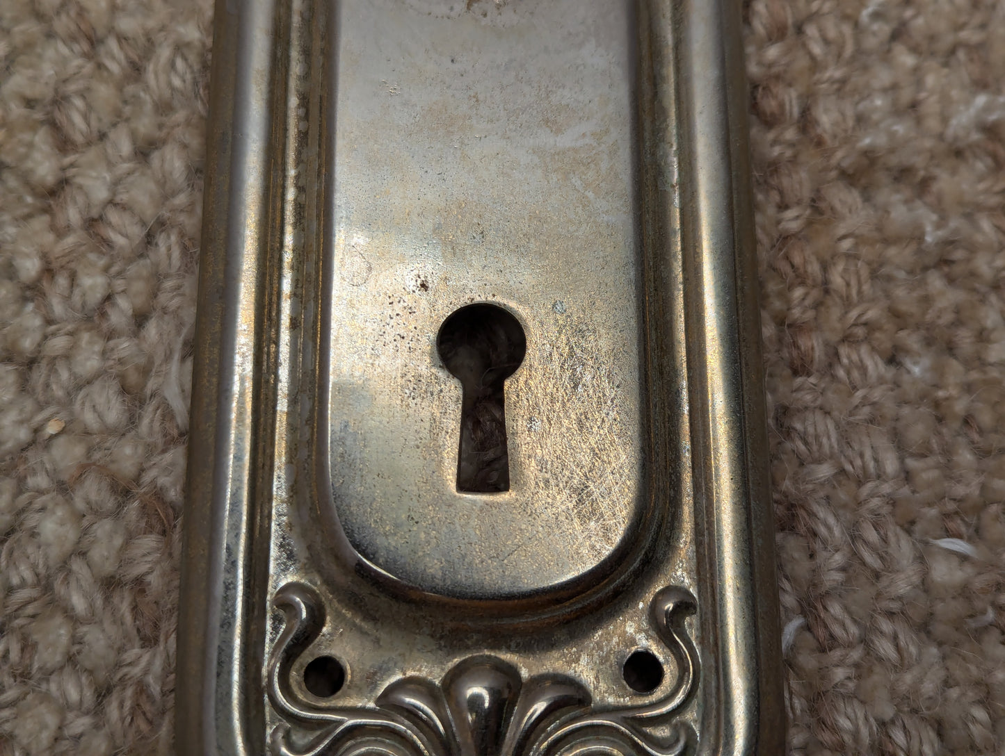 Antique 2 3/8" x 8" Steel Door Knob Plate