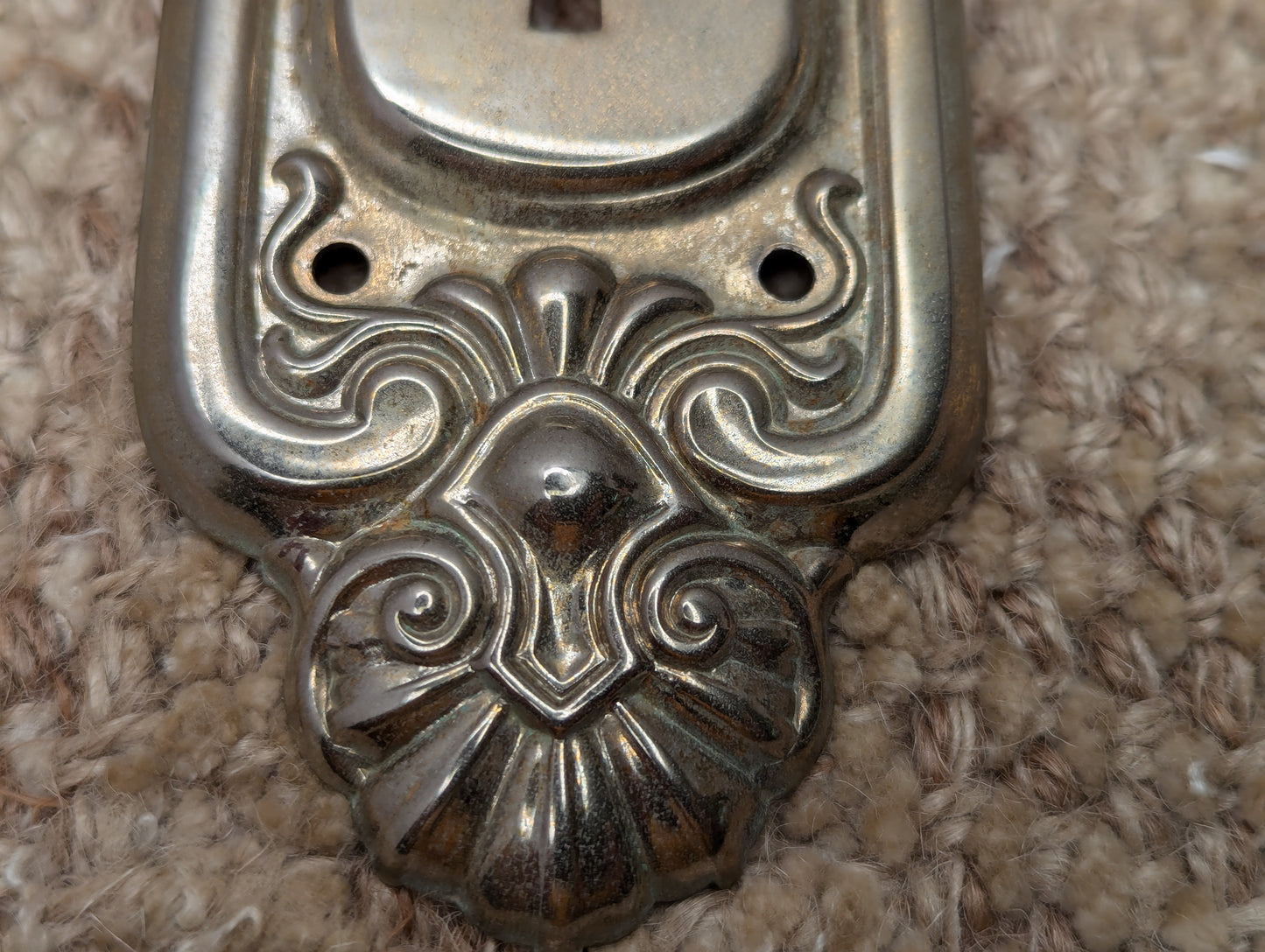 Antique 2 3/8" x 8" Steel Door Knob Plate